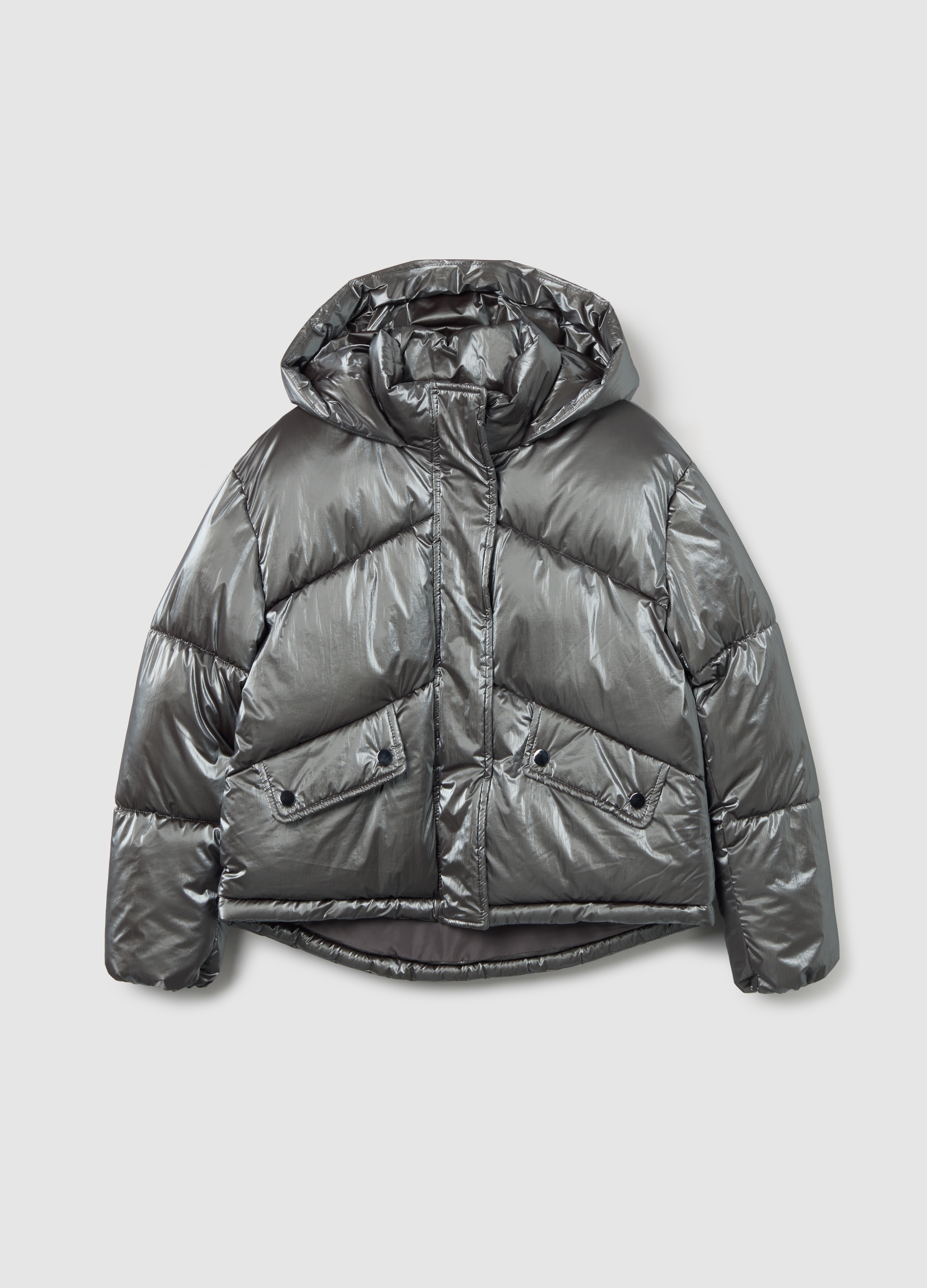 OVS KIDS, Chaqueta Gris Acolchada Regular Fit Para Niña Con Capucha Y Cremallera, Niña, Gris oscuro, Talla: 13-14