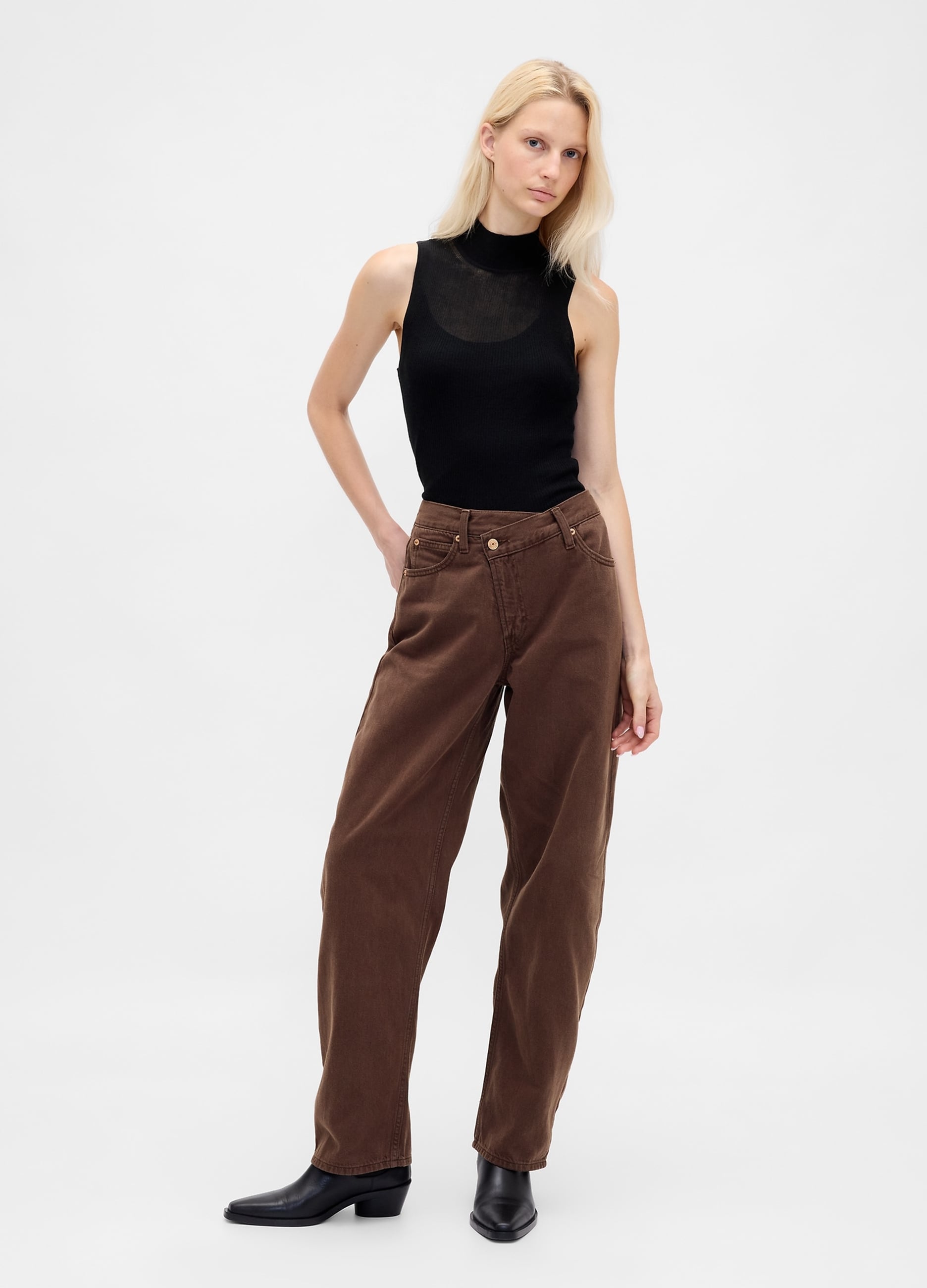 GAP, Jeans Baggy In Cotone E Lyocell, Donna, Marrone, Taglia: 38 REGULAR
