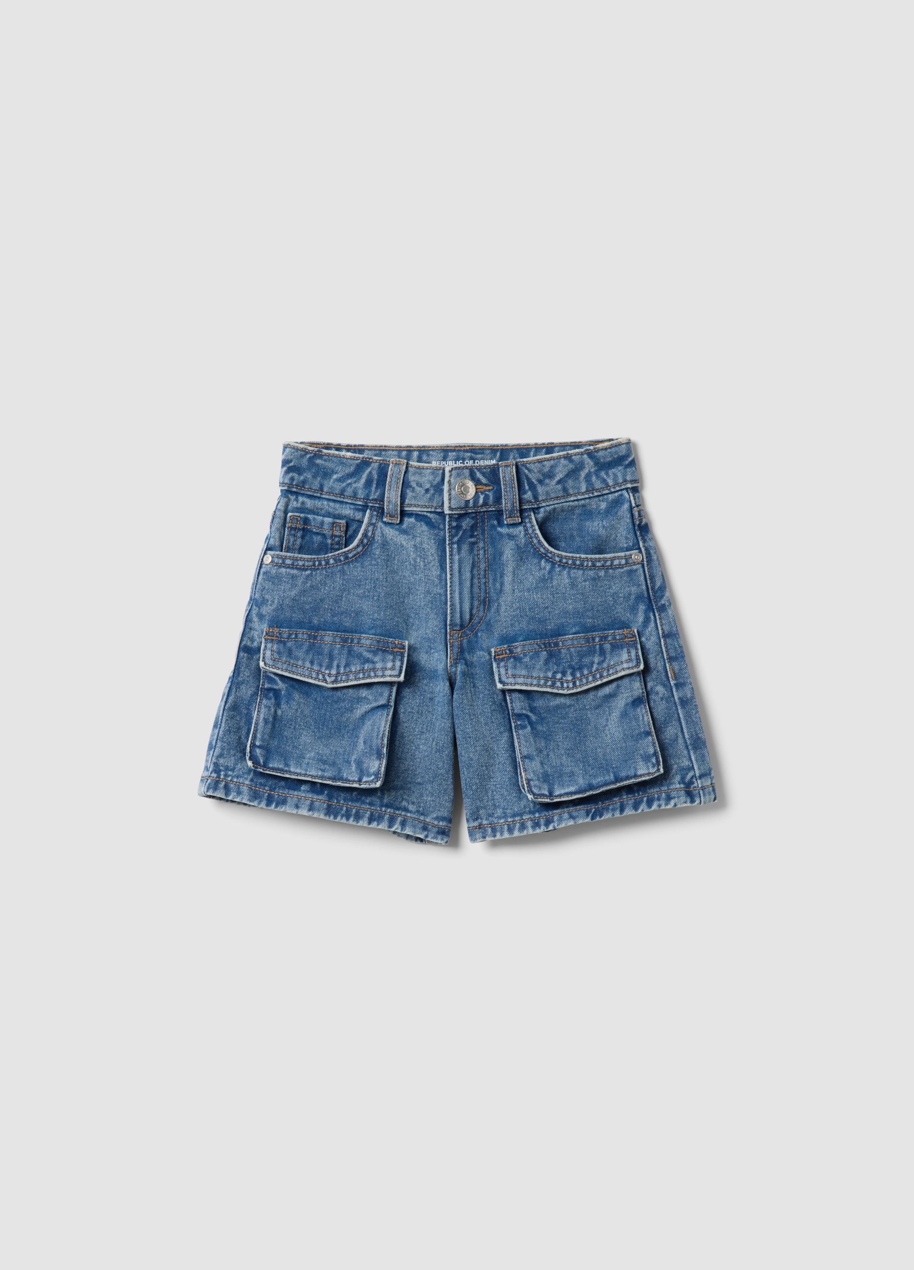 Republic Of Denim, Blaue Denim-cargo-shorts Aus Reiner Baumwolle Für Mädchen Mit Wide-leg, Mädchen, Denim, Größe, 7-8