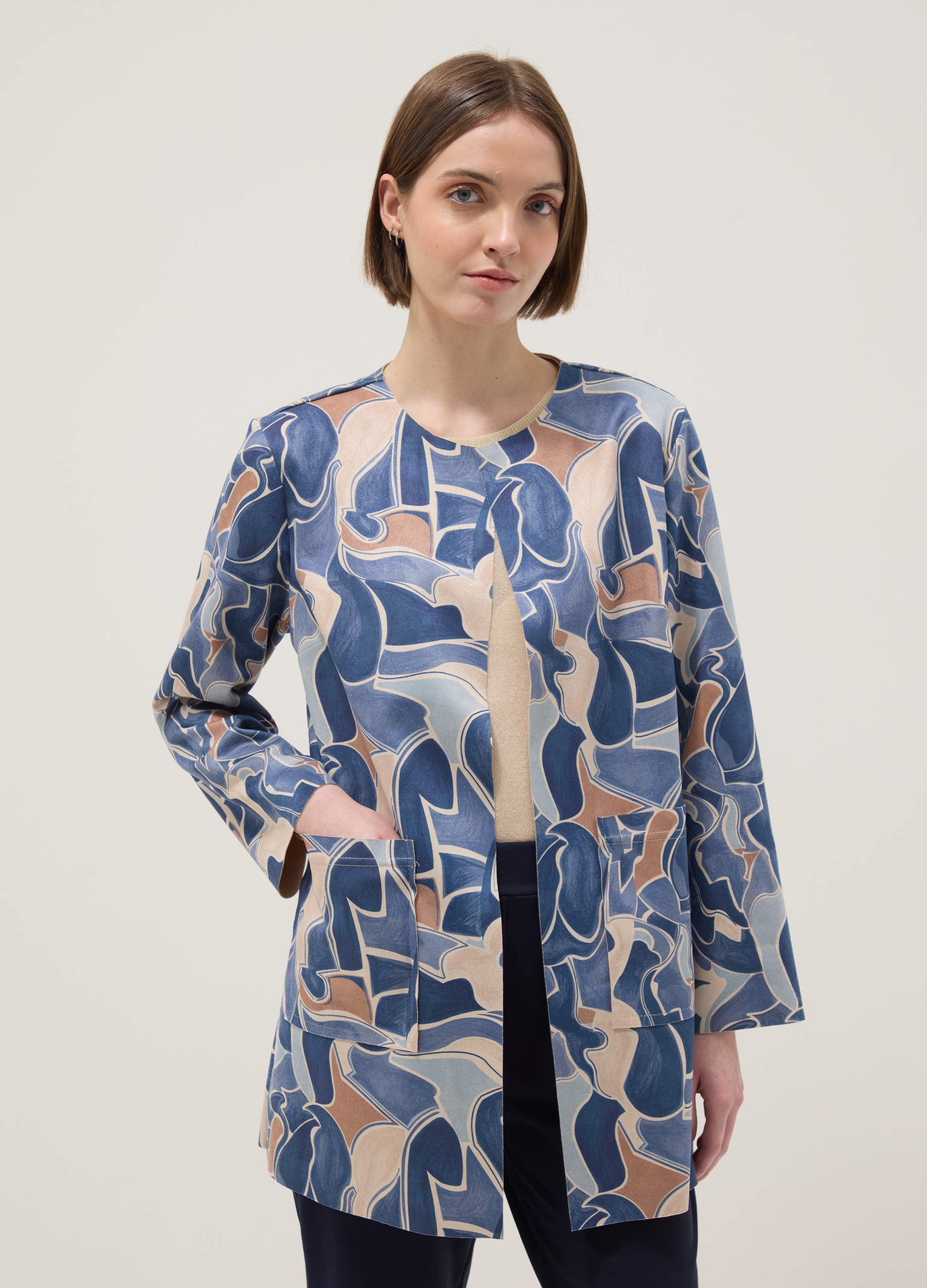 HYBRID, Giacca Leggera Multicolor Regular Fit Con Fantasia, Donna, Multicolor, Taglia: L/XL