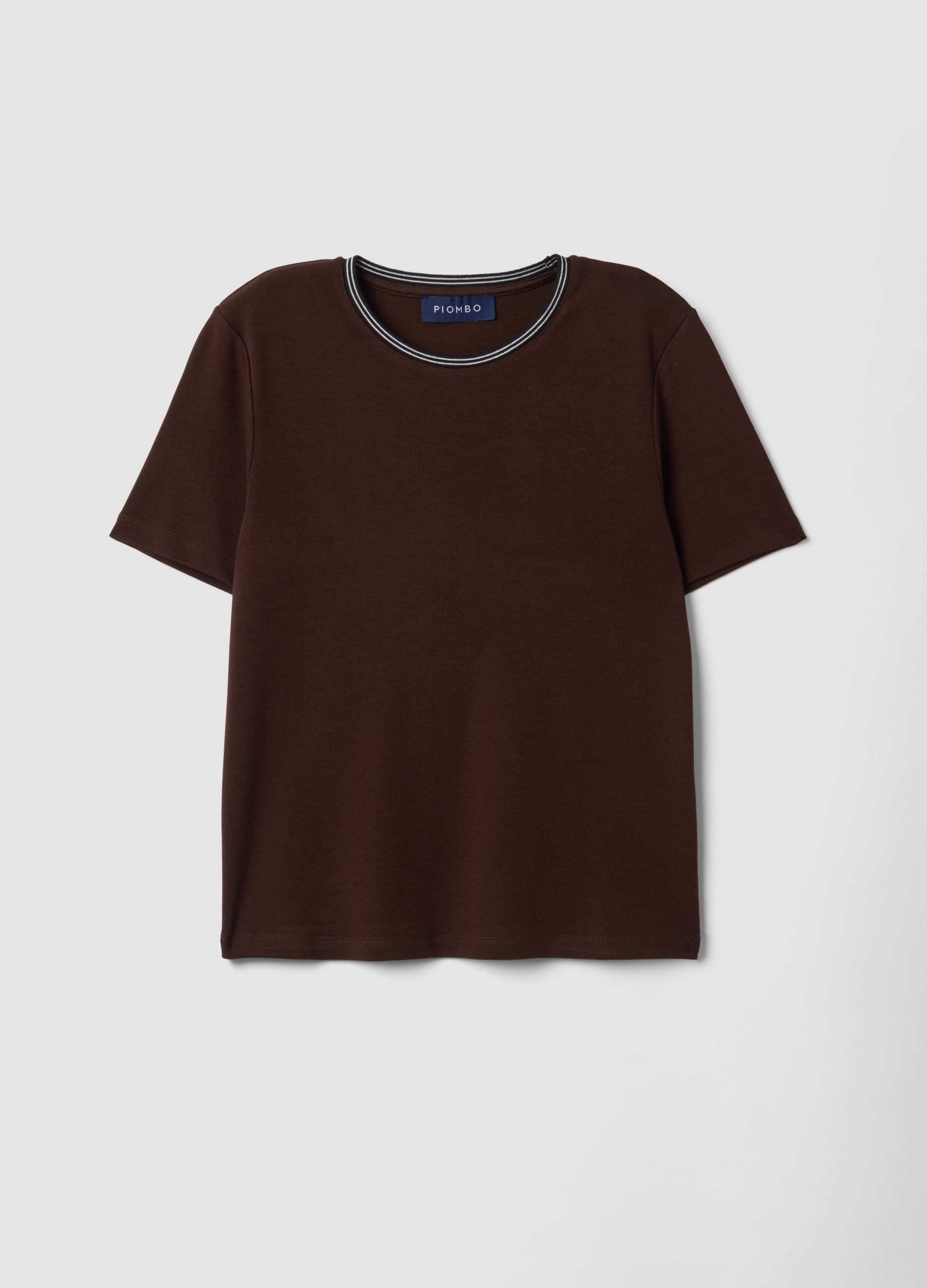 Piombo Contemporary, T-shirt Marrone In Viscosa Elasticizzata Con Girocollo, Donna, Marrone, Taglia: XL