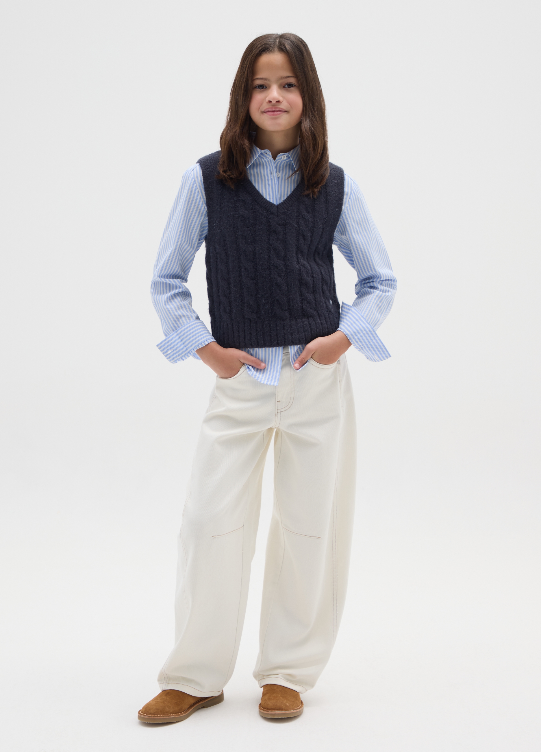 OVS KIDS, Pantaloni Baggy Bianchi Da Ragazza In Puro Cotone, Bambina, Bianco, Taglia: 10-11