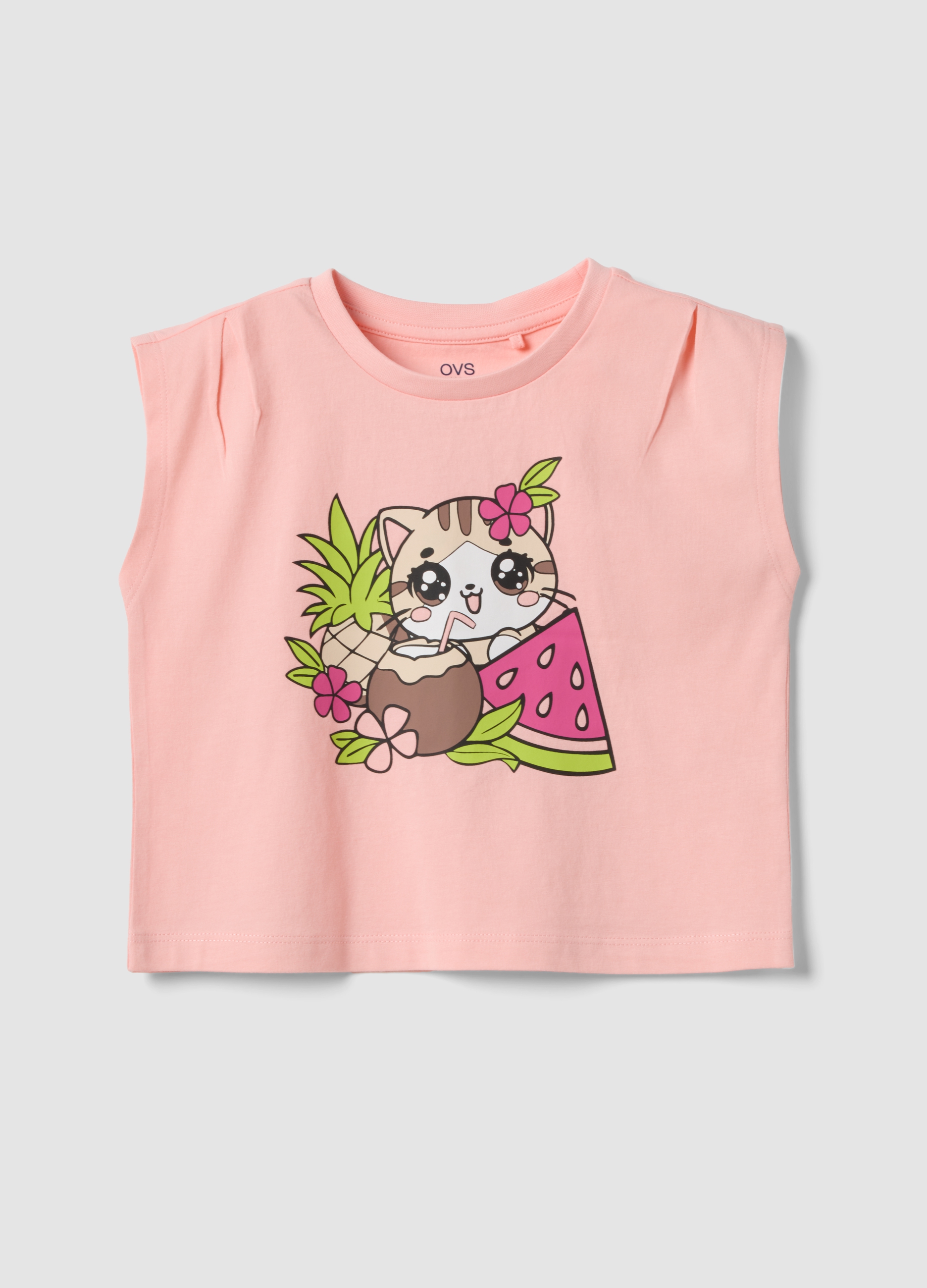 Ovs Kids, Weißes Tanktop Aus Reiner Baumwolle Mit Print, Mädchen, Rosa, Größe, 9-10