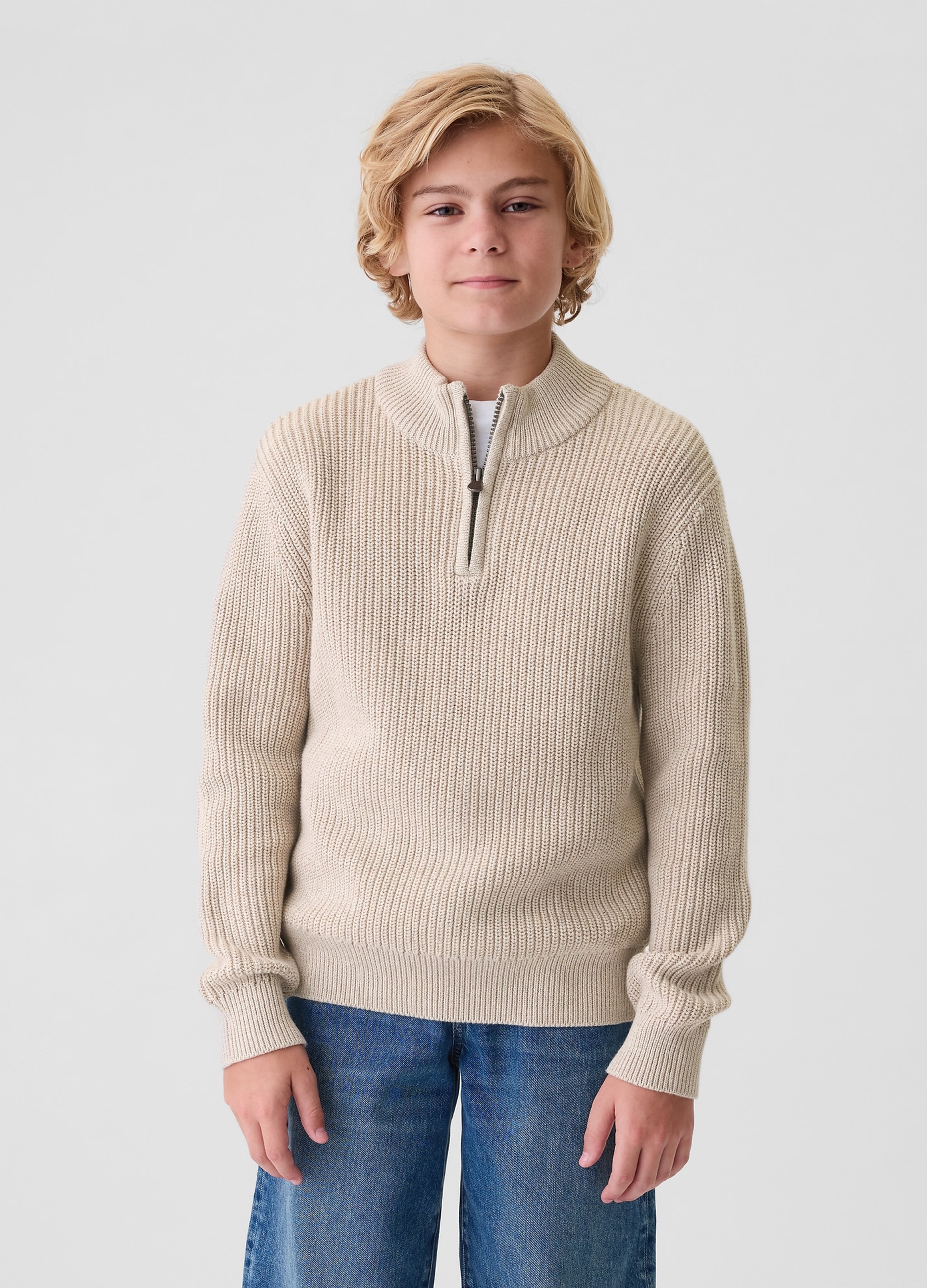 GAP KIDS, Pullover Mock Neck Con Mezza Zip, Bambino, Beige, Taglia: XS/99-114