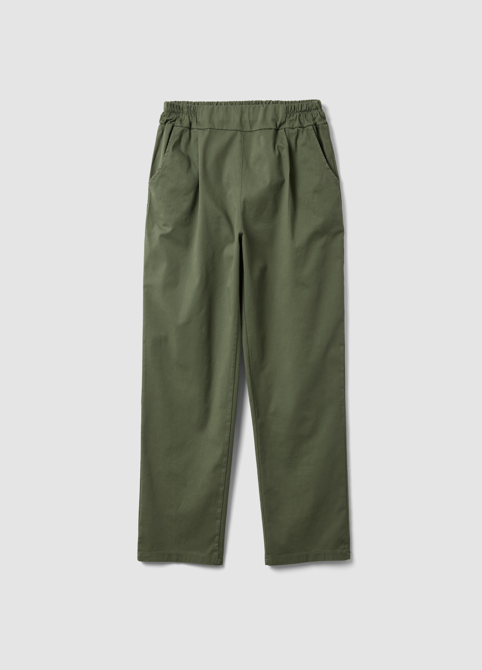 HYBRID, Pantaloni Verdi In Cotone Elasticizzato, Donna, Verde, Taglia: M