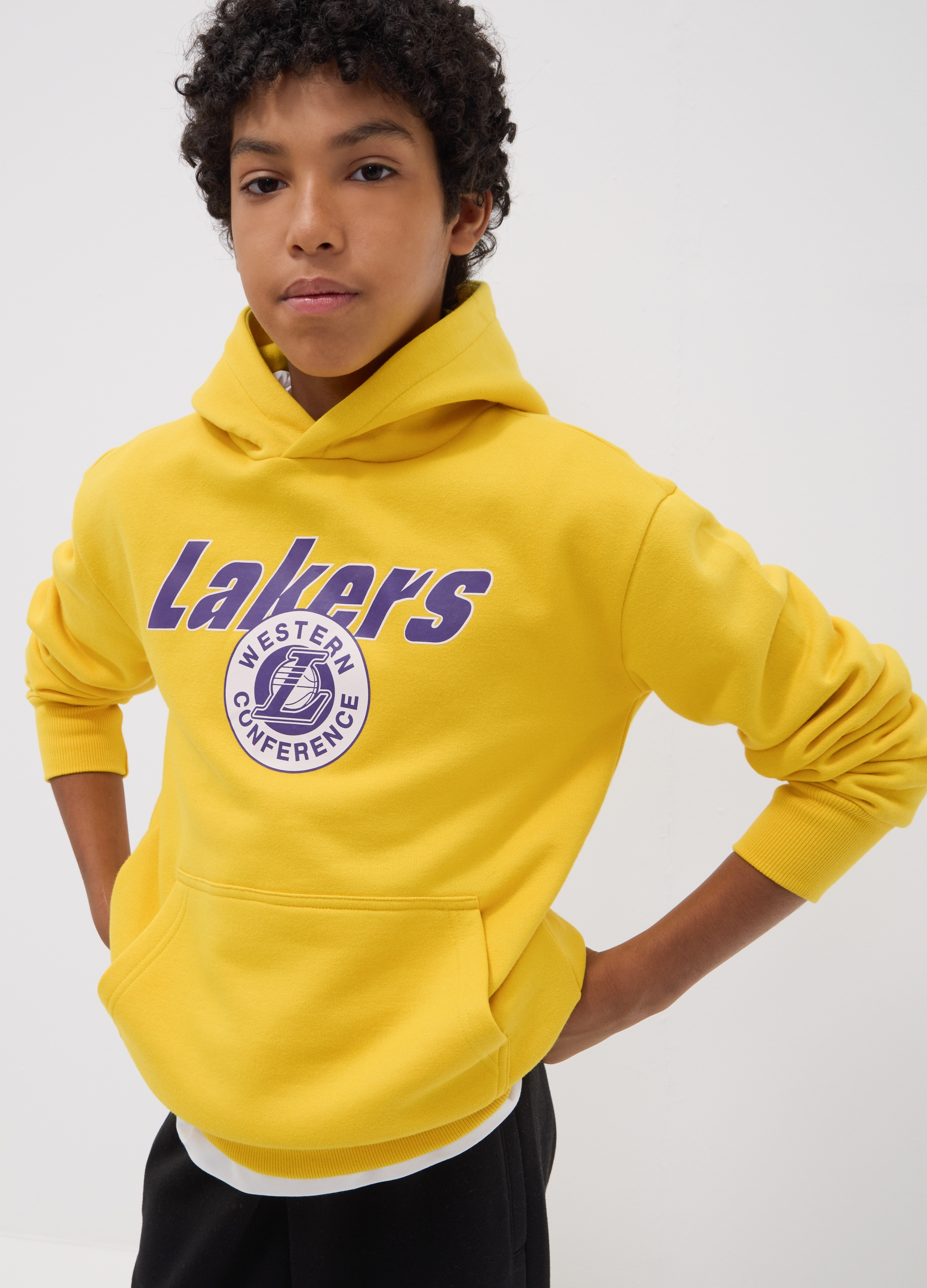 NBA, Felpa Gialla Con Cappuccio In Misto Cotone E Stampa Lakers Per Ragazzo, Bambino, Giallo, Taglia: 14-15