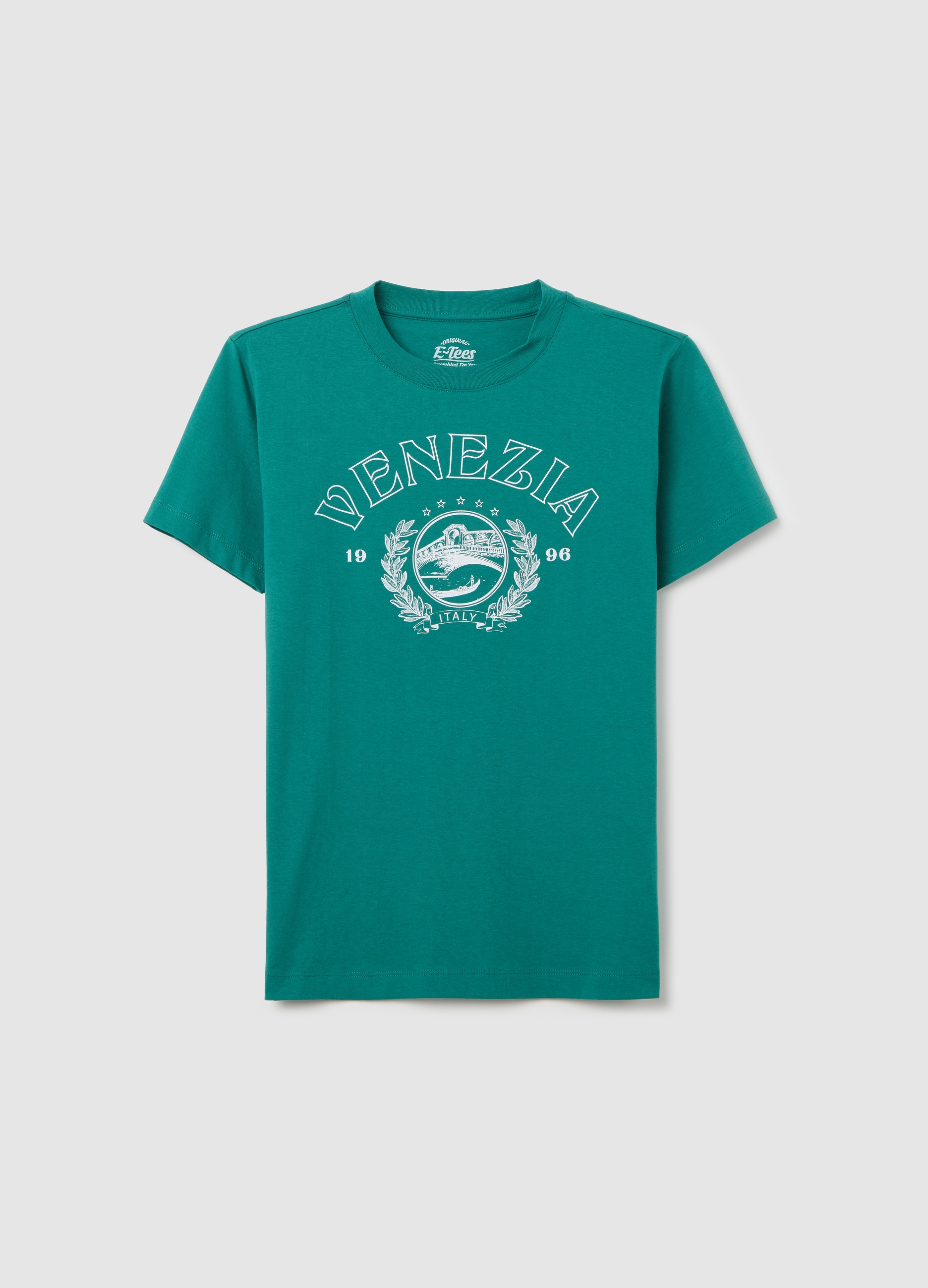 J E-TEES DONNA, T-shirt Verde In Cotone Con Stampa venezia, Donna, Verde, Taglia: S