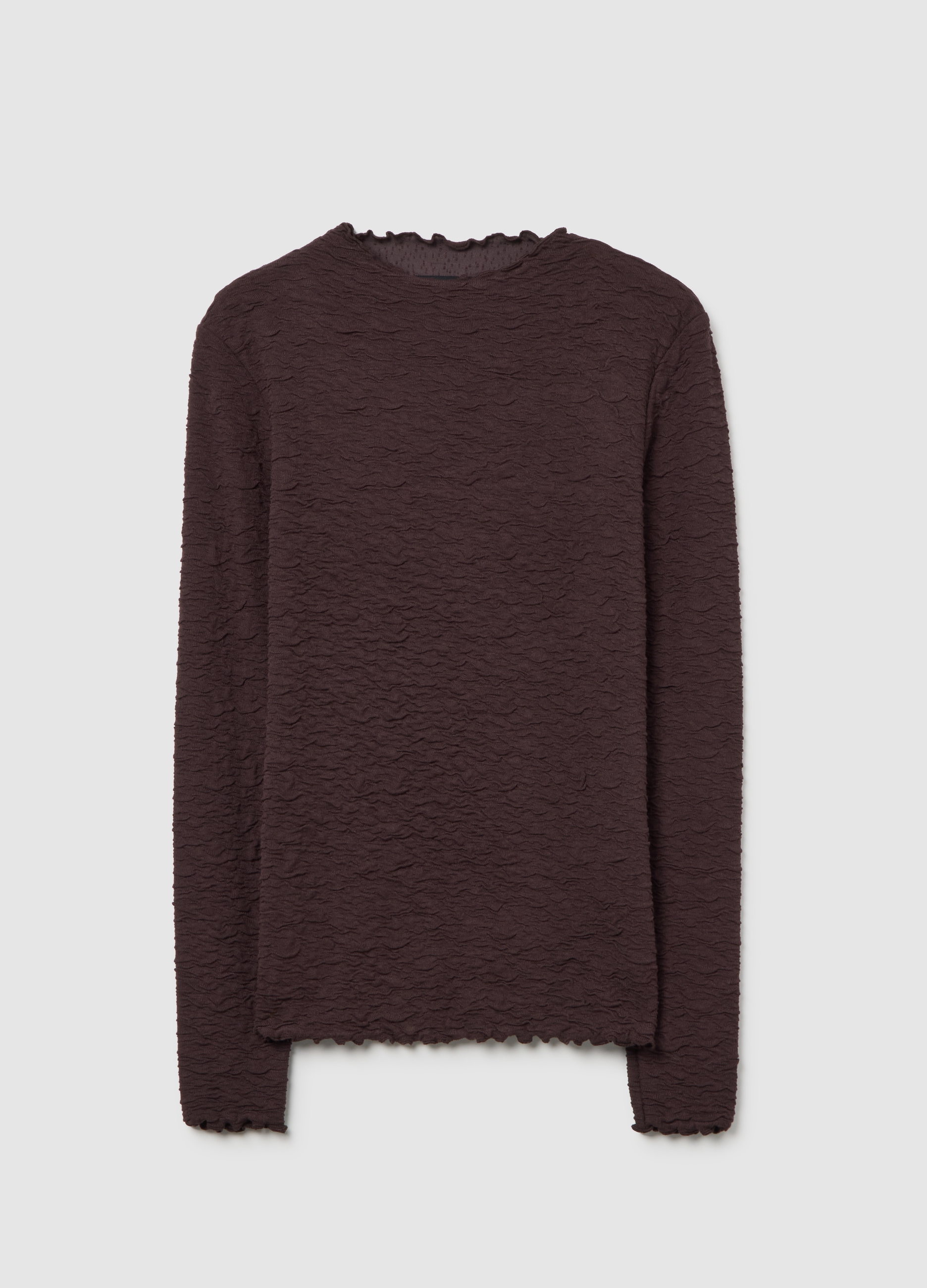 LES COPAINS, Camiseta Marrón De Manga Larga En Tejido Elástico, Mujer, Marrón, Talla: 40