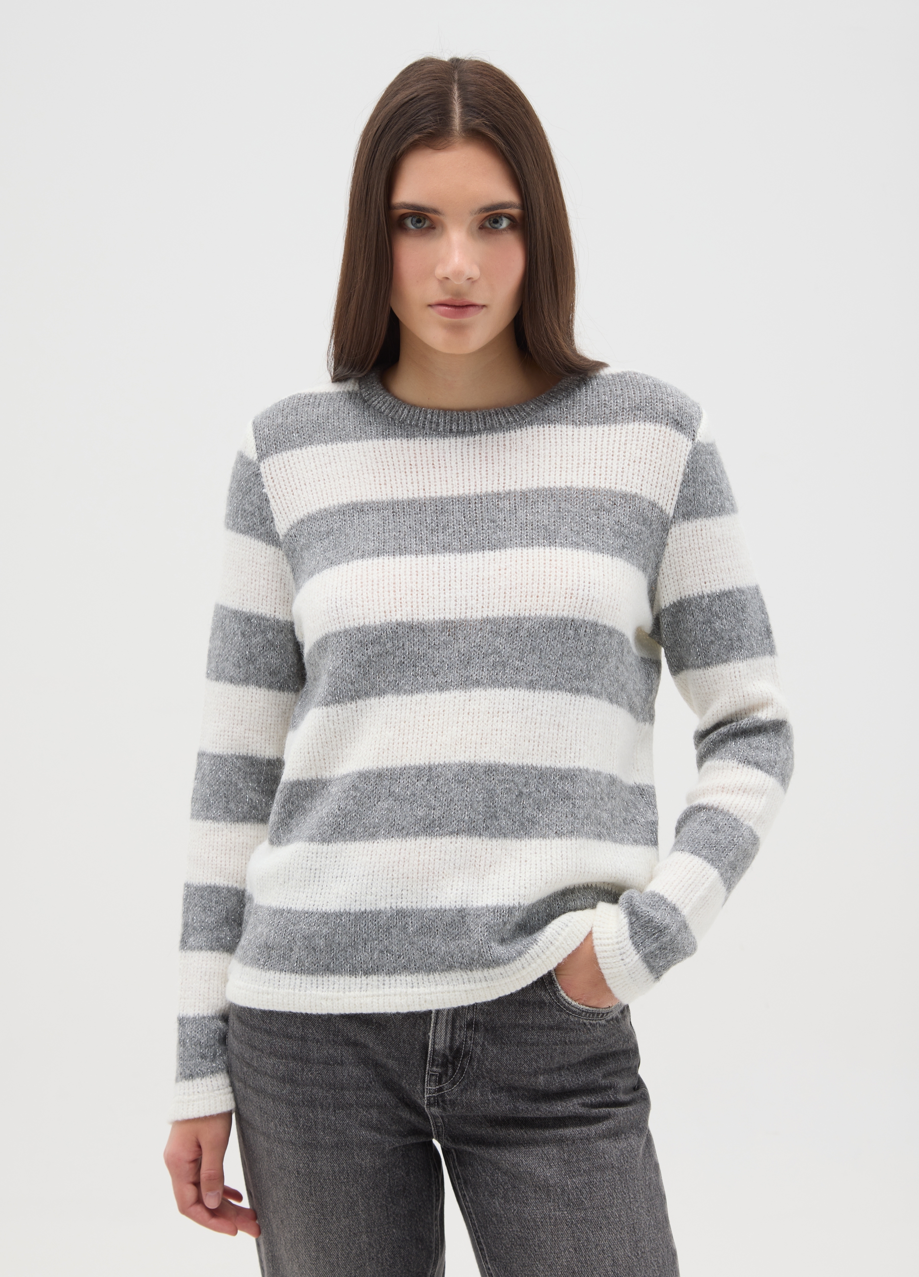 OVS, Maglia Con Maniche Lunghe A Righe Multicolor Regular Fit, Donna, Multicolor, Taglia: XL