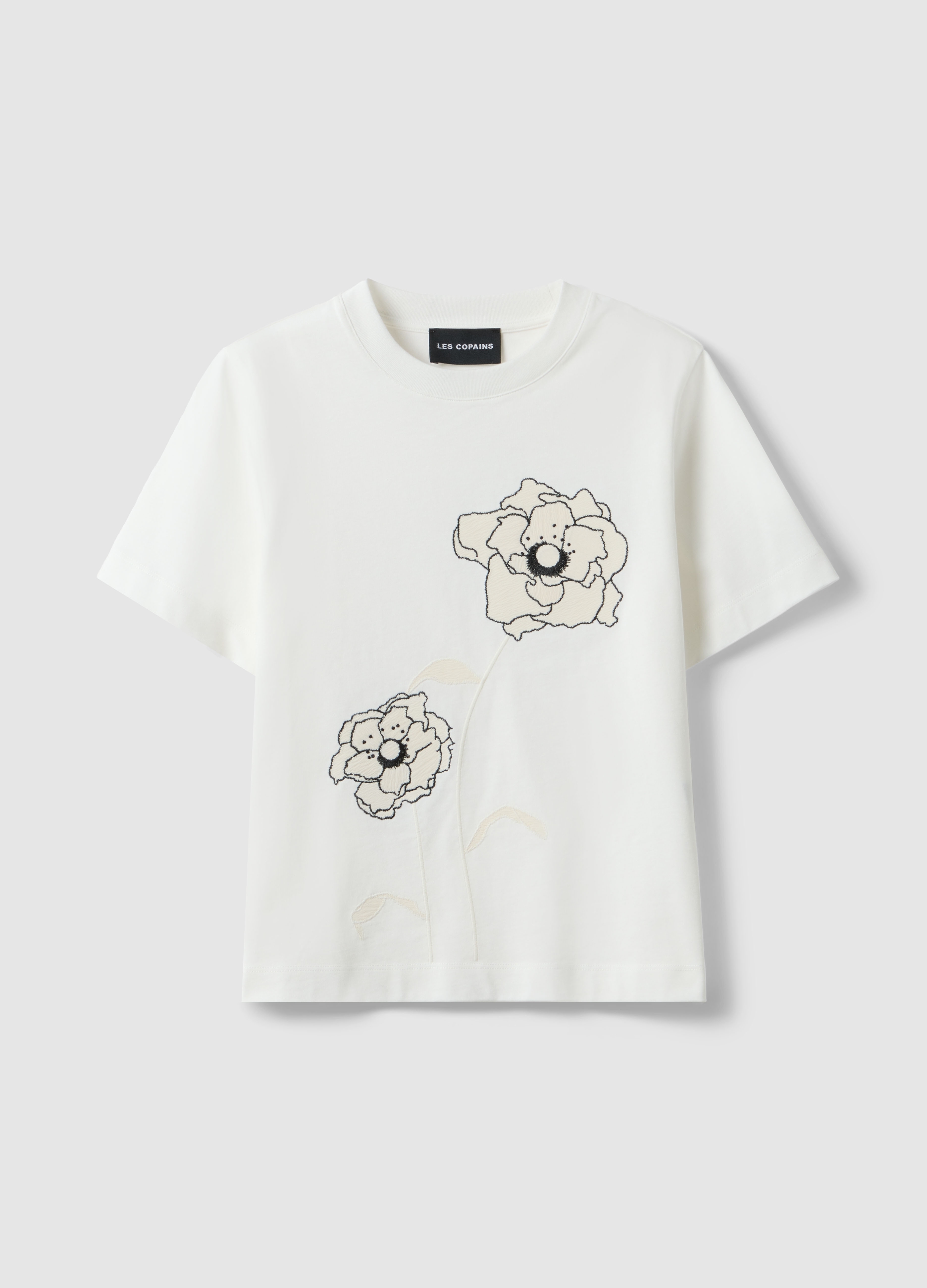 LES COPAINS, Camiseta Blanca Regular Fit De Algodón Puro Con Flores, Mujer, Blanco óptico, Talla: XXL