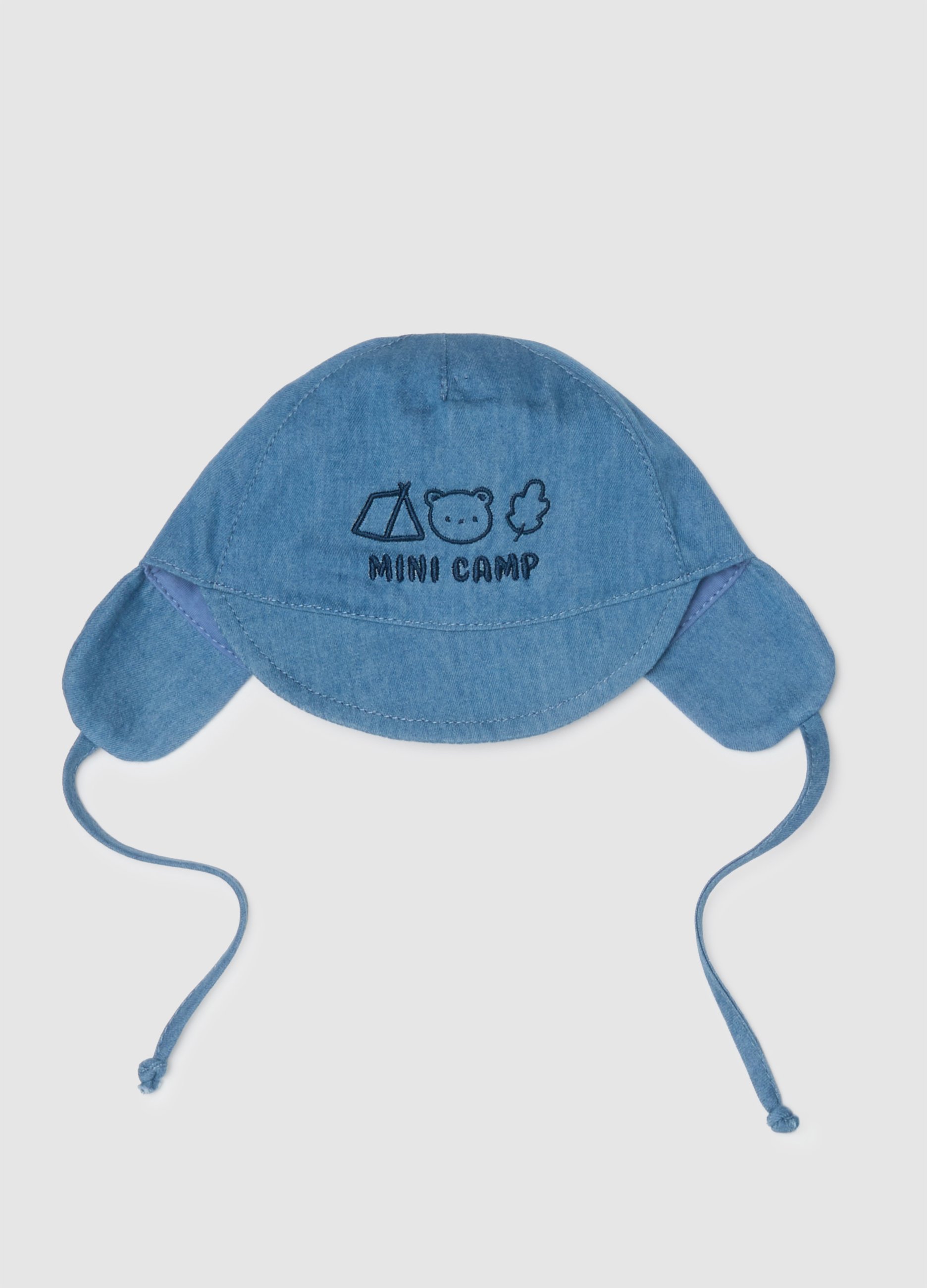 FAGOTTINO, Gorro De Bebé Azul Celeste De Puro Algodón Con Inscripción Y Lazos, Bebé Niño, Azul claro, Talla: FASUL