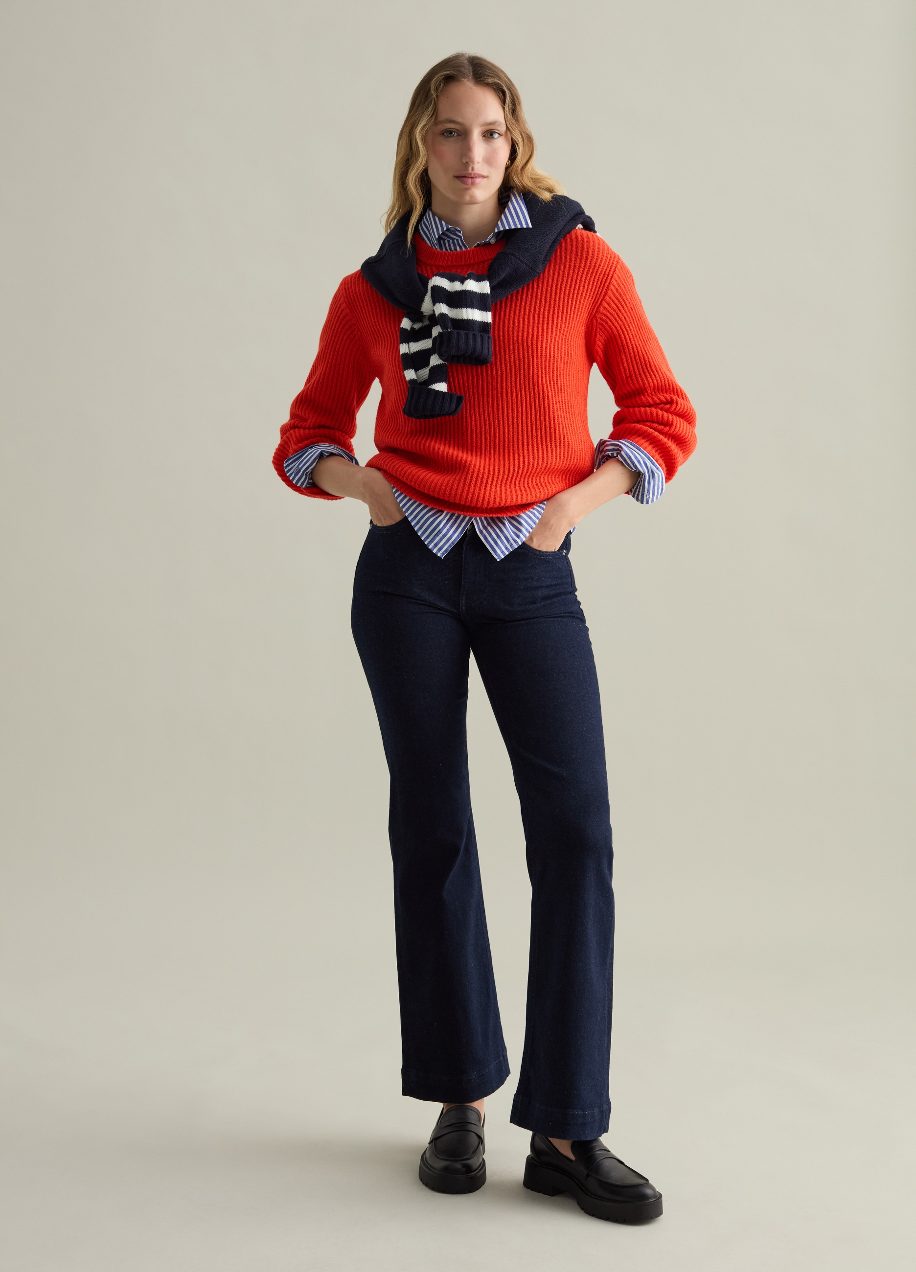 PIOMBO, Jersey De Canalé Inglés Con Cuello Redondo, Mujer, Rojo Langosta, Talla: 36