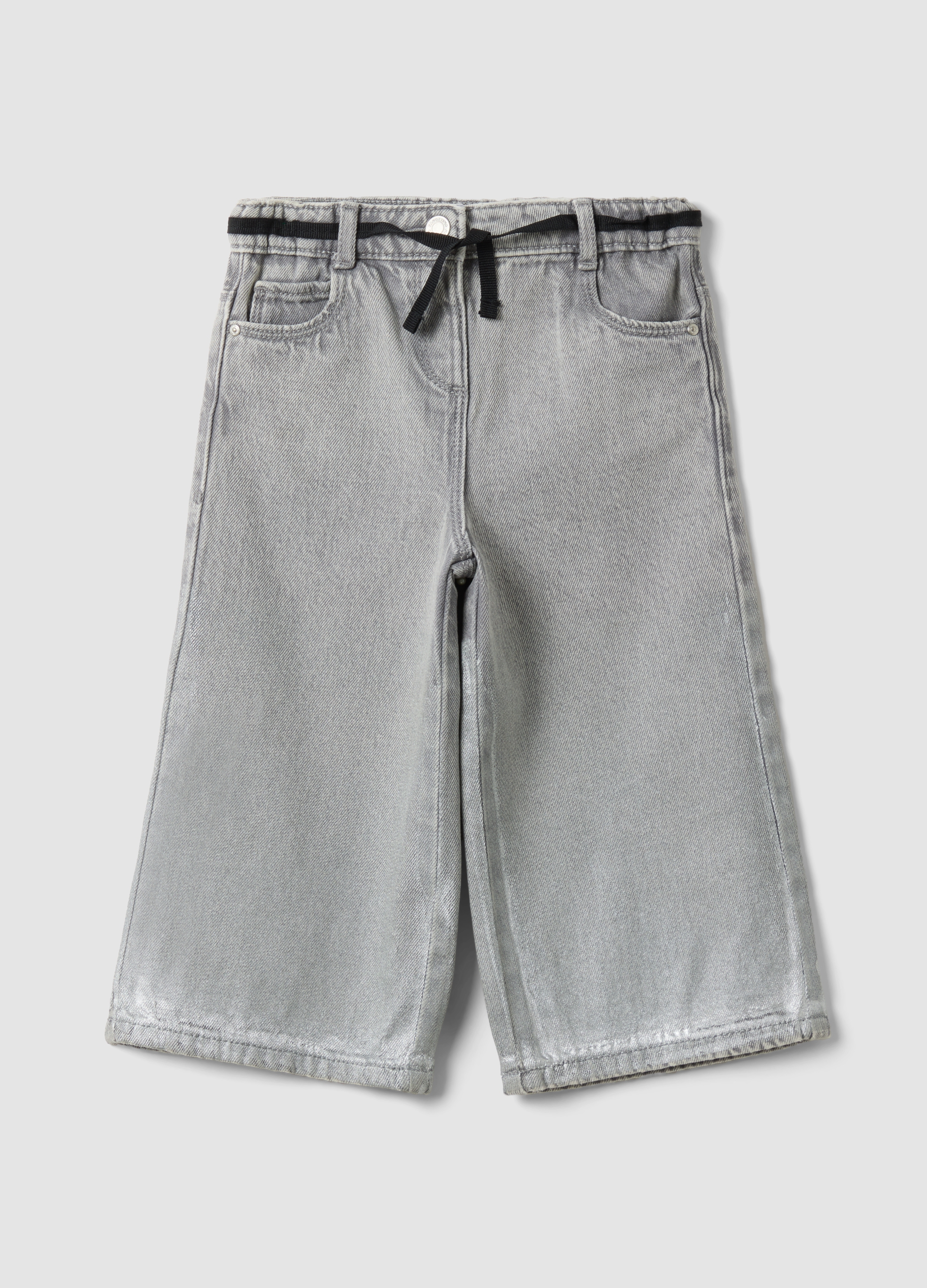 FAGOTTINO, Jeans Grigi Super Wide Leg In Misto Cotone E Viscosa Per Bimba, Bambina, Grigio, Taglia: 24-30
