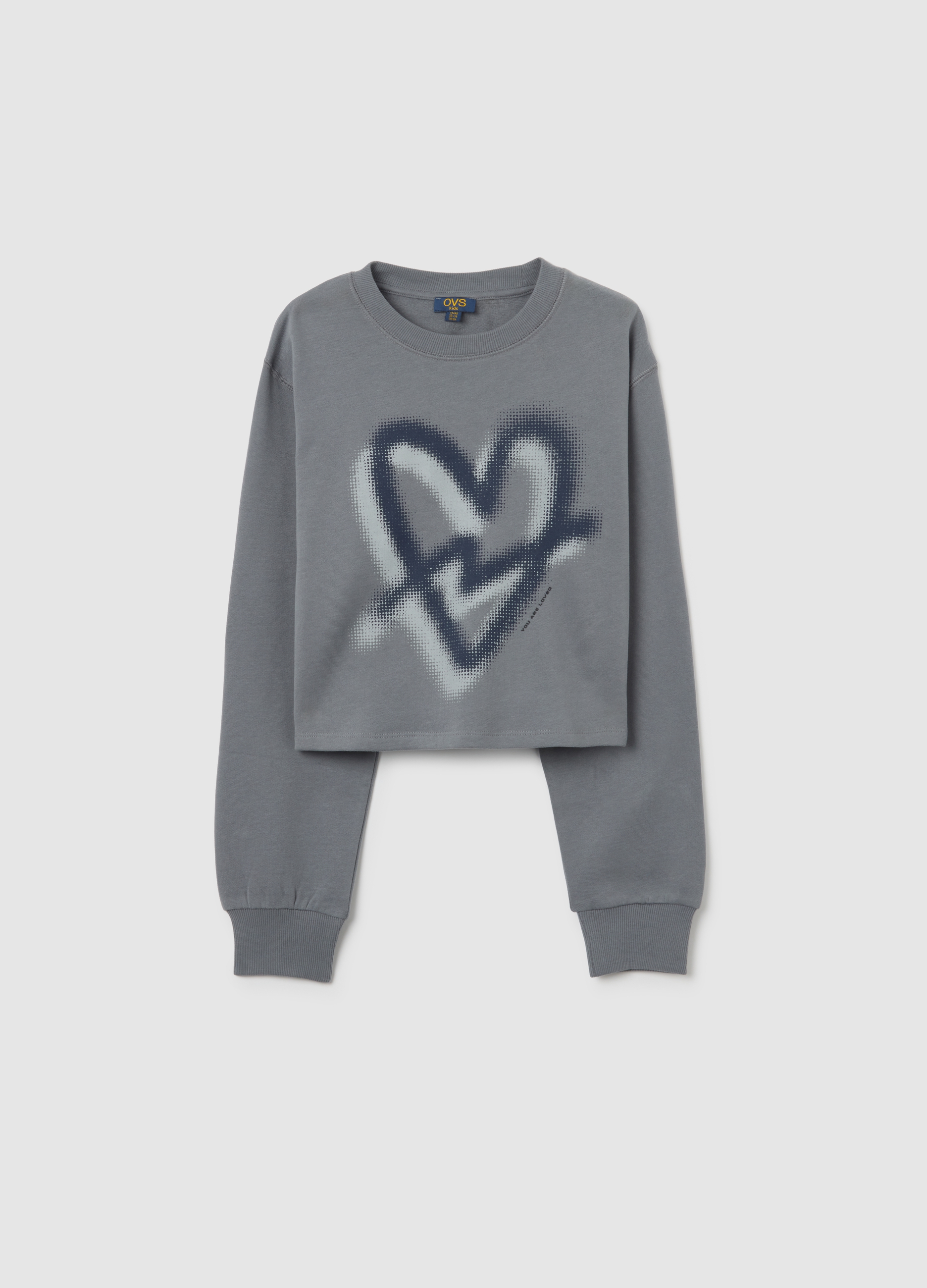 OVS KIDS, Felpa Grigia Da Ragazza In Puro Cotone Regular Fit Con Cuore Stampato, Niña, Gris claro, Talla: 13-14