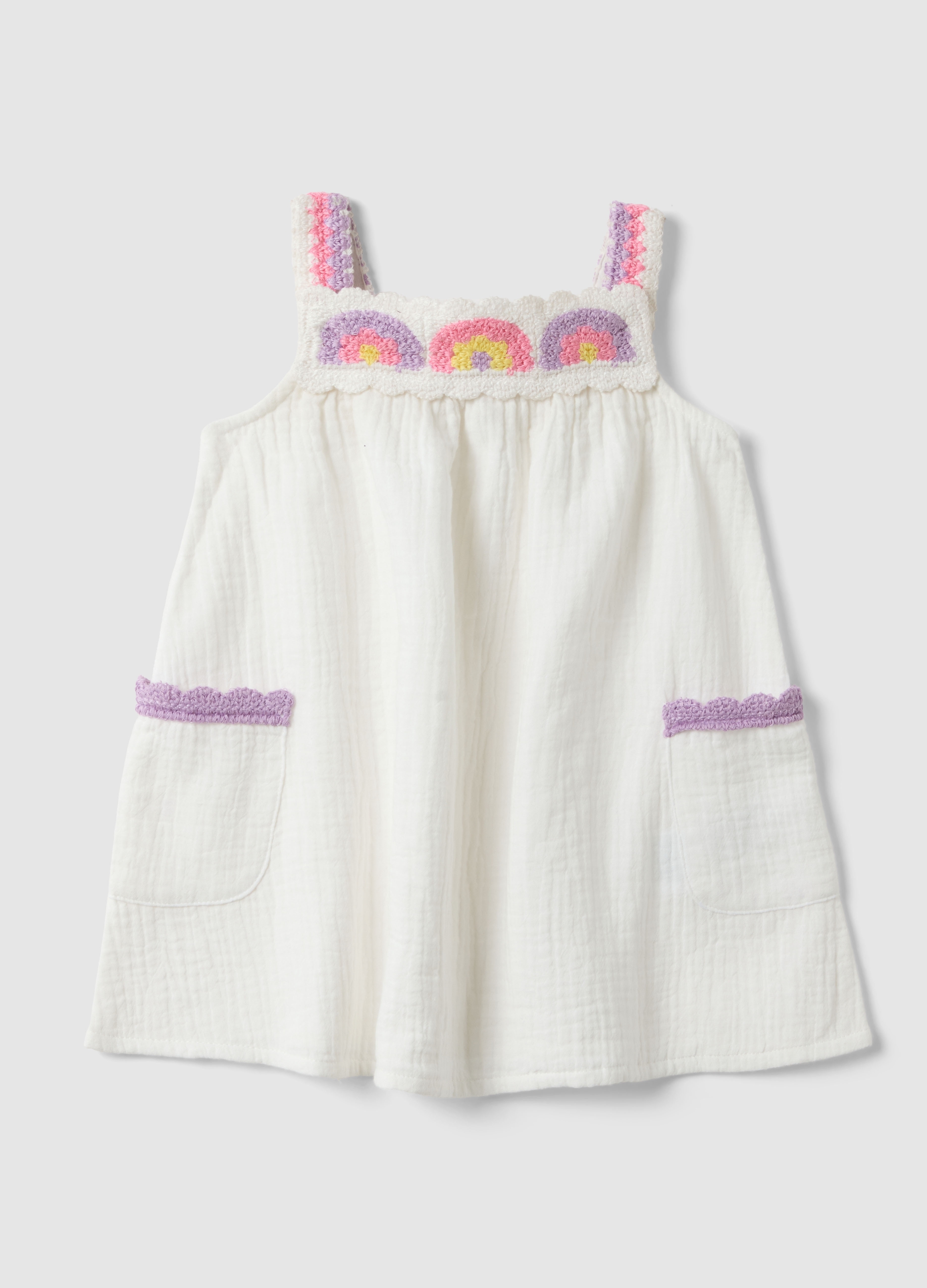 FAGOTTINO, Vestido Blanco De Niña En Puro Algodón, Ajuste Regular, Con Bordados, Niña, Blanco roto, Talla: 30-36