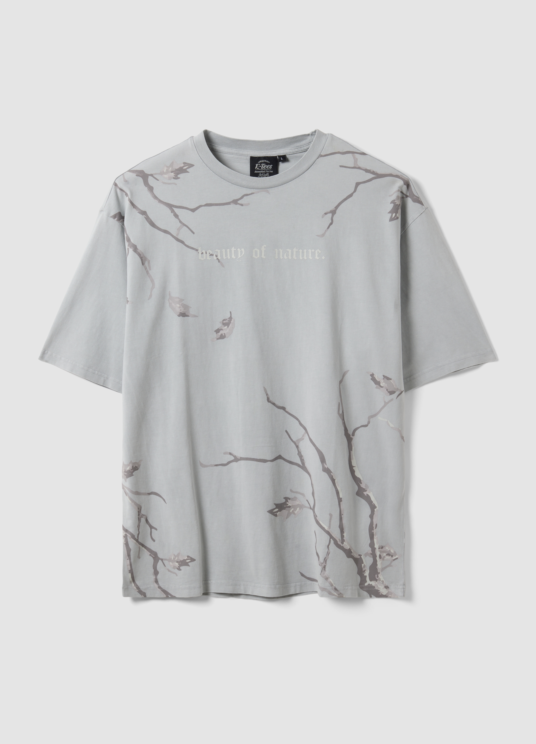 E-TEES, T-shirt Grigia In Puro Cotone Con Stampa Ramage, Uomo, Grigio, Taglia: S