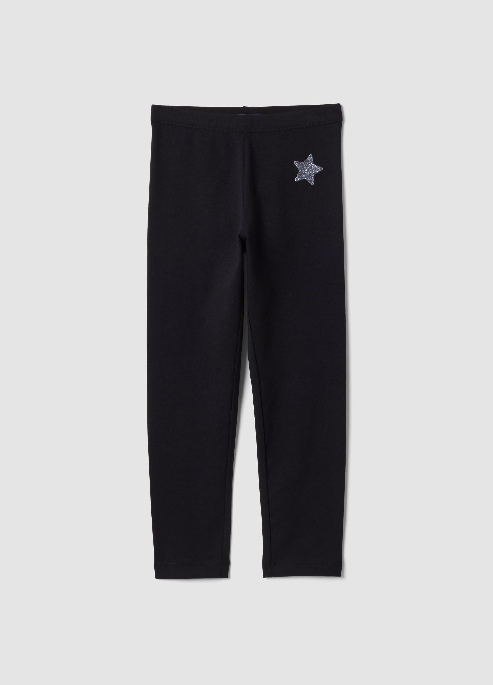 OVS KIDS, Leggings Skinny Neri In Cotone Organico Elasticizzato Con Stella Per Bambina, Nero, Taglia: 7-8