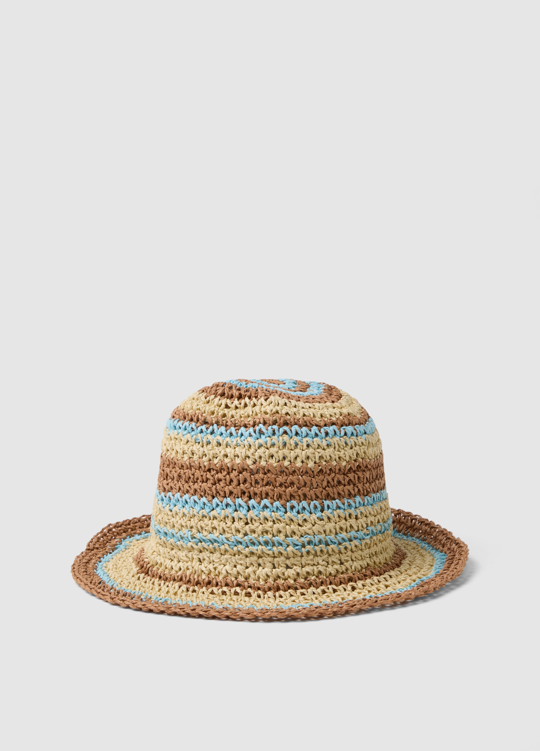 Sombrero De Mezcla De Tejido De Papel A Rayas Multicolor, Mujer, Azul Cielo/Marrón, Talla: FASUL