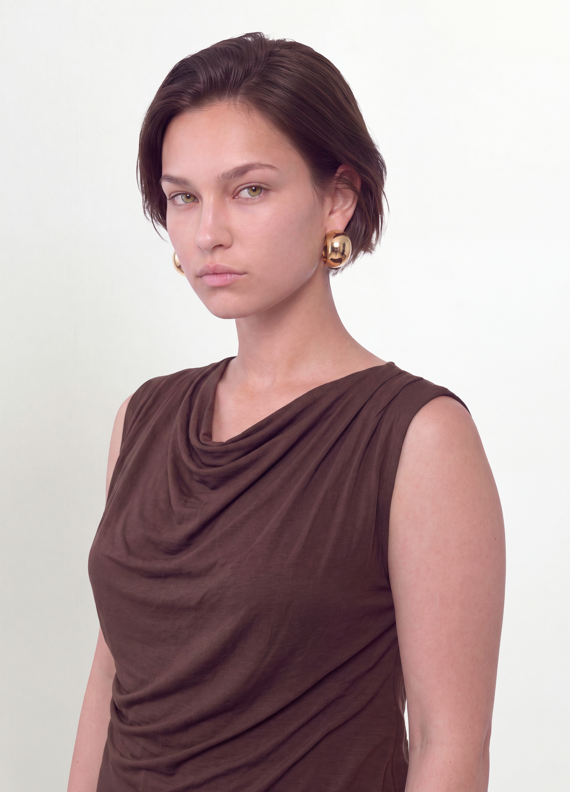 MYA, T-shirt Marrone In Viscosa Elasticizzata Con Scollo Drappeggiato, Donna, Marrone, Taglia: XXL