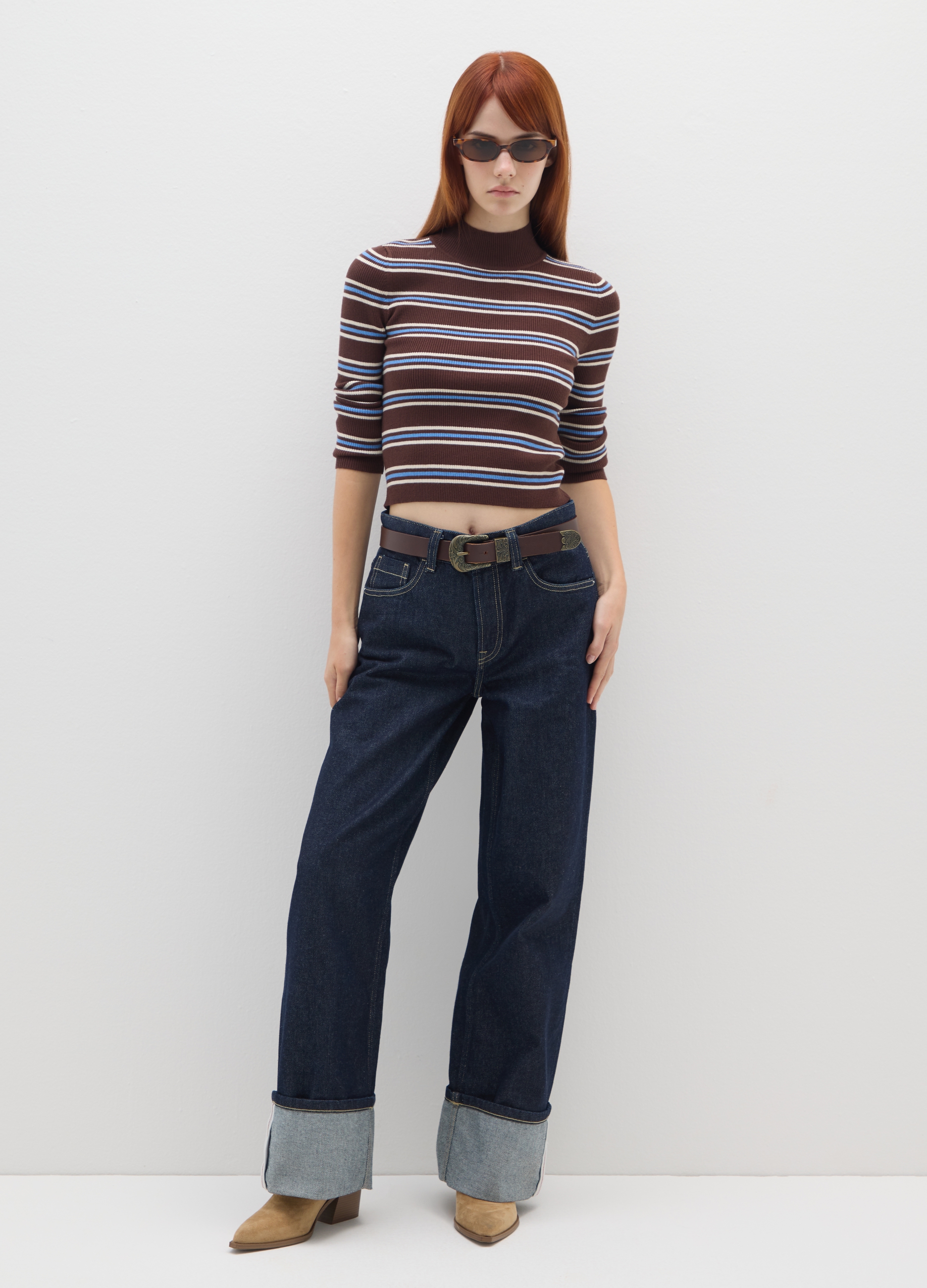 B.ANGEL, Suéter Marrón A Rayas Entallado, Mujer, Multicolor, Talla: 40