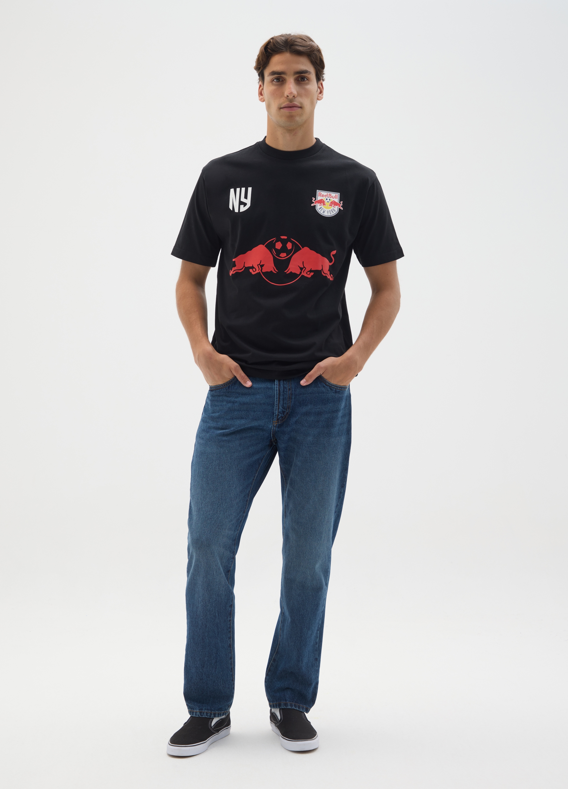 OVS, T-shirt In Puro Cotone Nera Red Bull New York, Uomo, Nero, Taglia: M