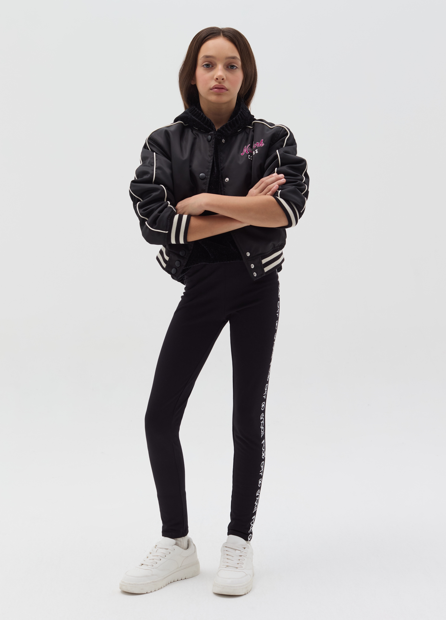 OVS KIDS, Leggings Con Stampa Lettering, Bambina, Nero, Taglia: 10-11