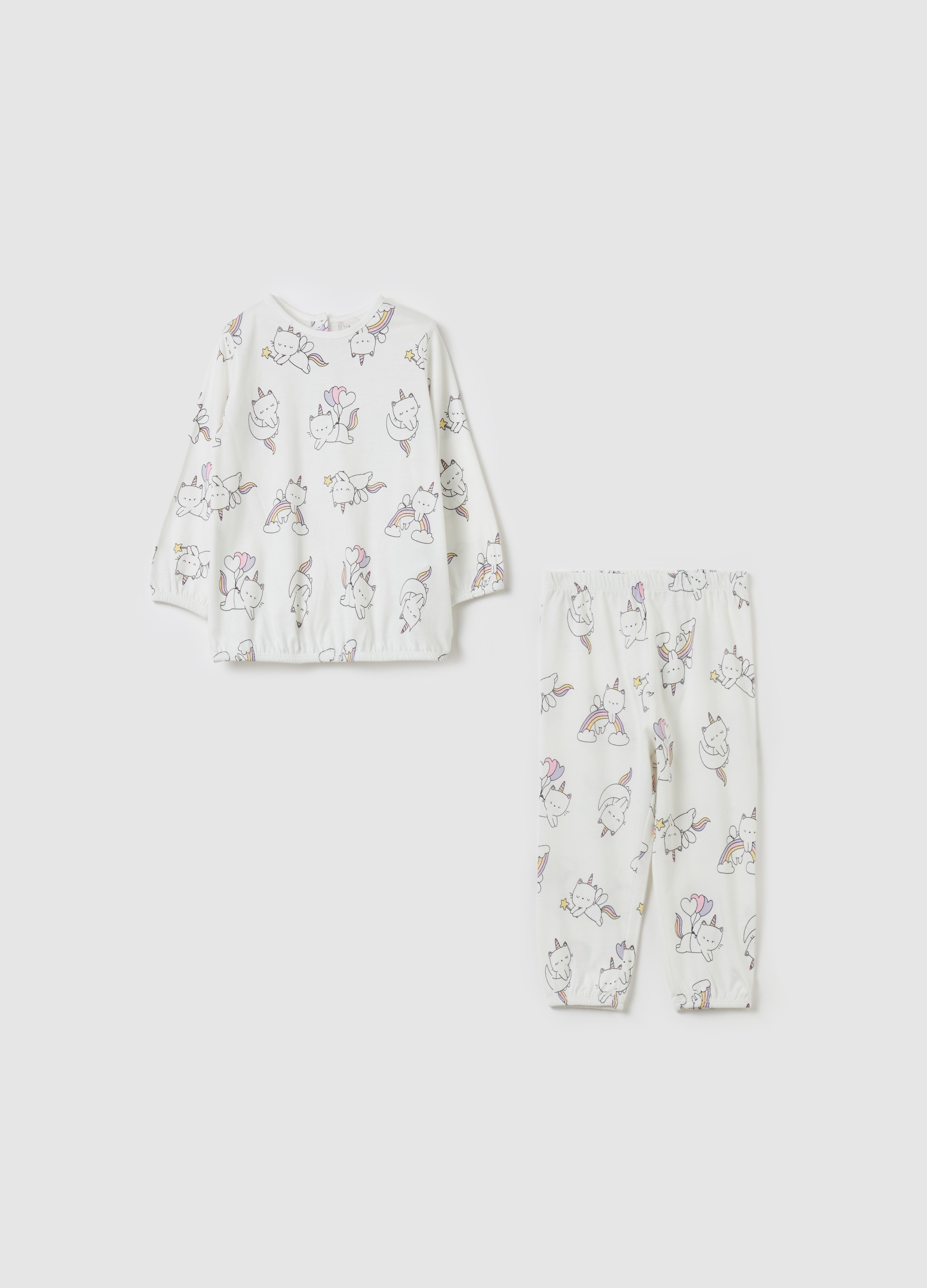 Pijama De Algodón Orgánico Con Estampado, Niña, Blanco, Talla: 18-24