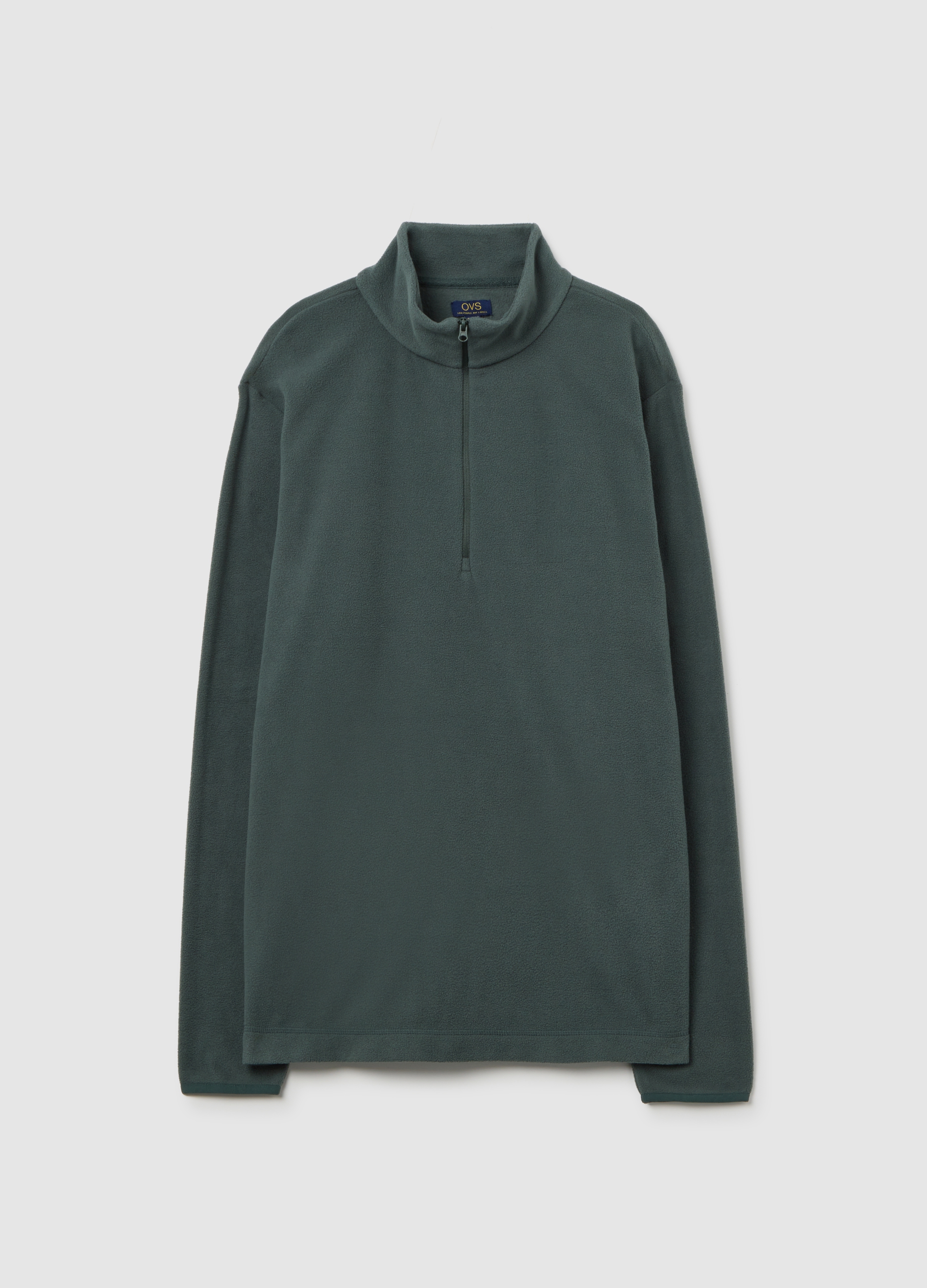 Felpa Verde In Pile Con Mezza Zip, Hombre, Verde, Talla: S