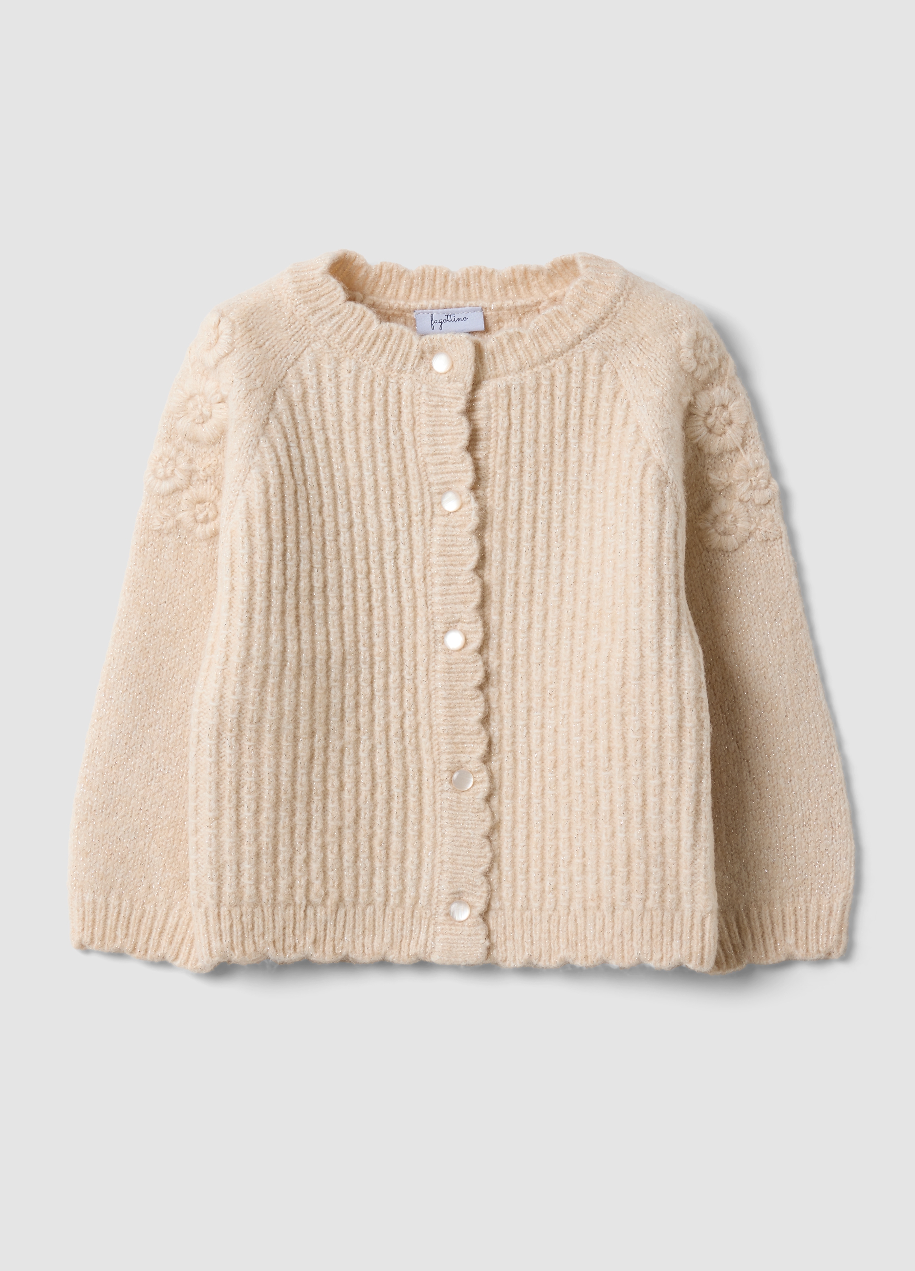 FAGOTTINO, Cardigan Beige In Maglia Con Girocollo, Bambina, Beige, Taglia: 9-12