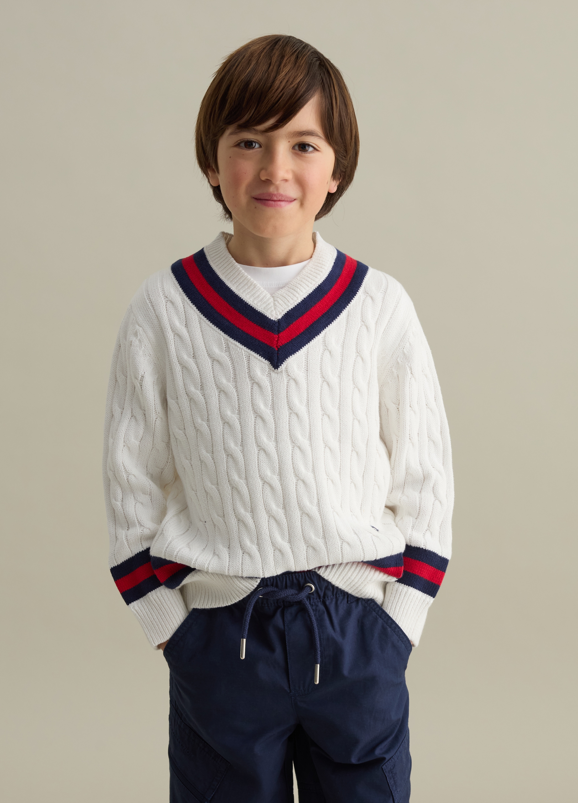 OVS, Pullover A Trecce Con Scollo A V, Bambino, Bianco, Taglia: 4