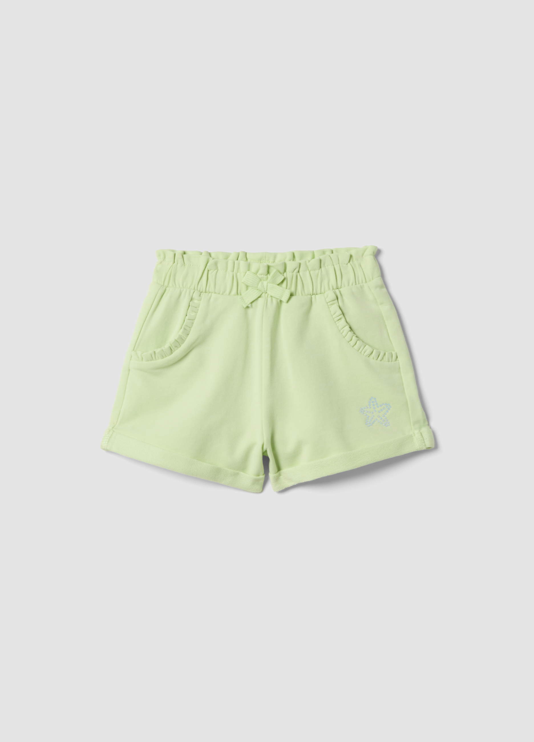 FAGOTTINO, Short Verde De Algodón Elástico Para Niña Con Lazo, Niña, Verde lima, Talla: 24-30