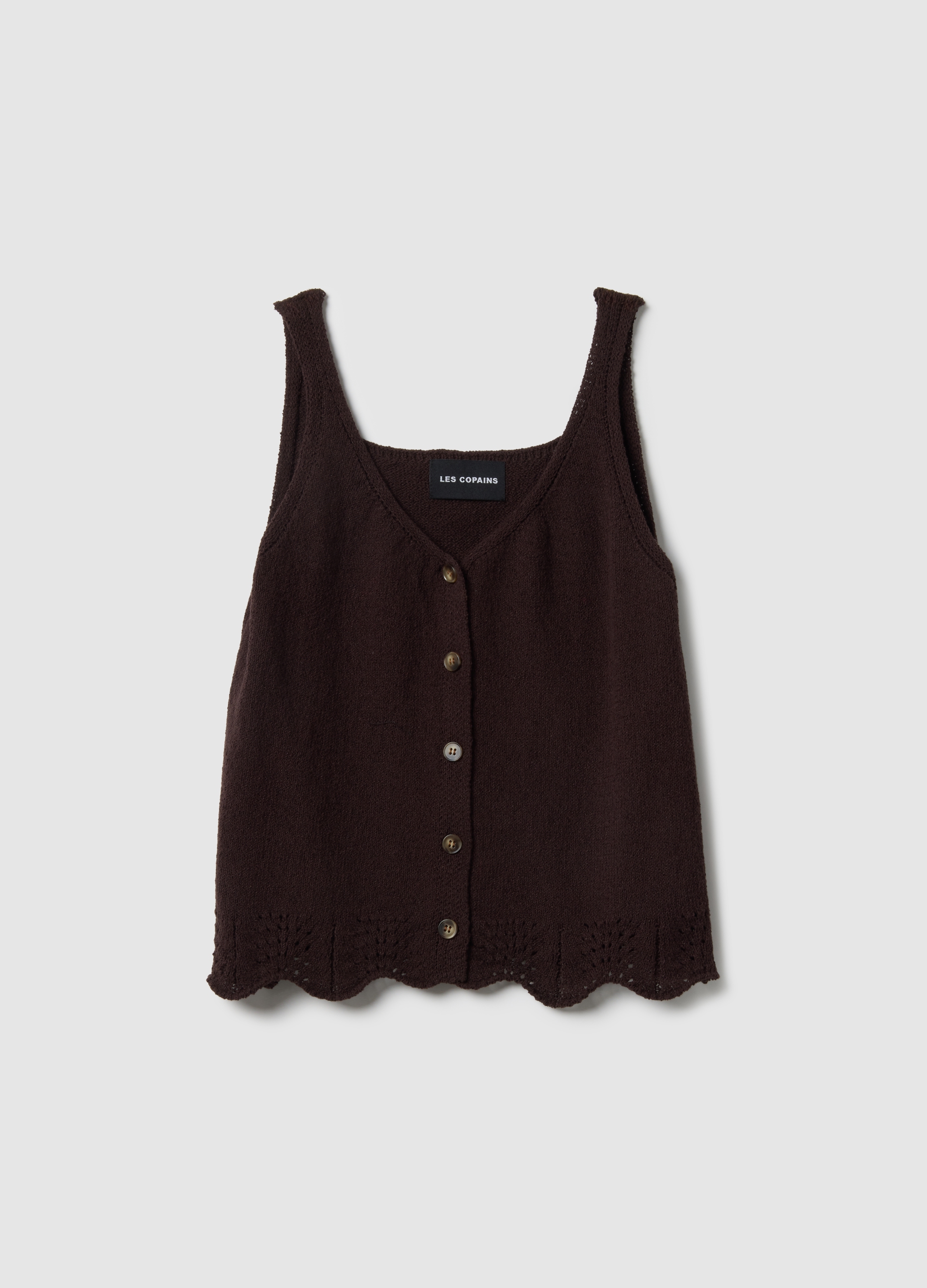 LES COPAINS, Camiseta Sin Mangas Marrón De Mezcla De Algodón Corte Regular Con Botones, Mujer, Marrón oscuro, Talla: 40