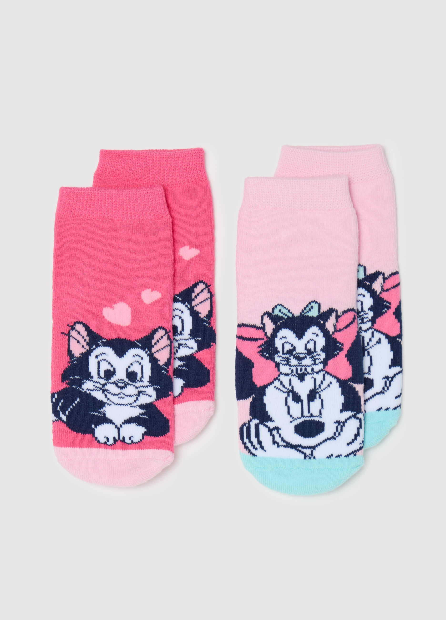 OVS, Bipack Calze Antiscivolo Disegno Minnie E Figaro, Bambina, Rosa, Taglia: 24-30
