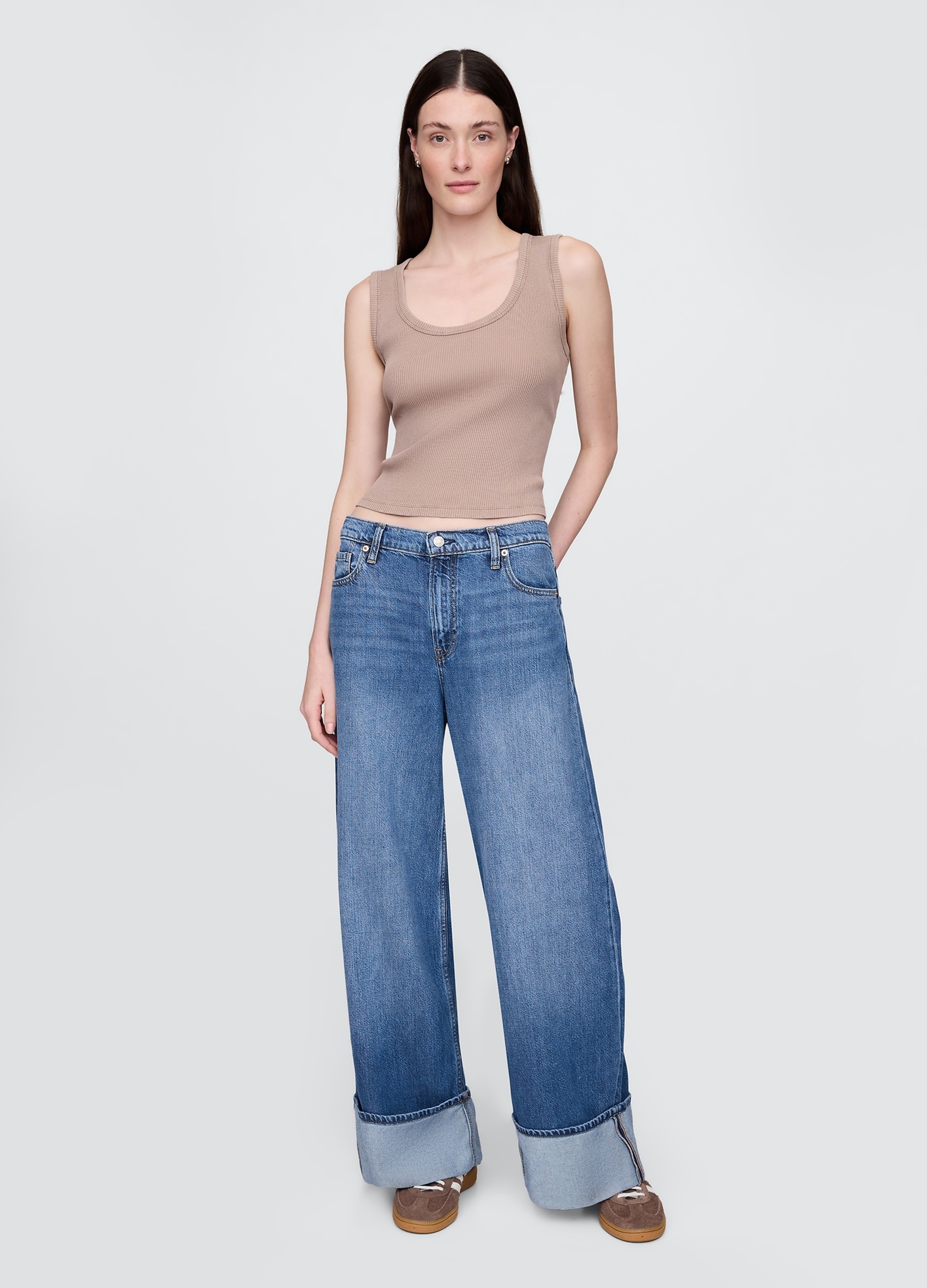 GAP, Jeans Ampi In Misto Cotone E Lyocell, Donna, Denim, Taglia: 42 REGULAR