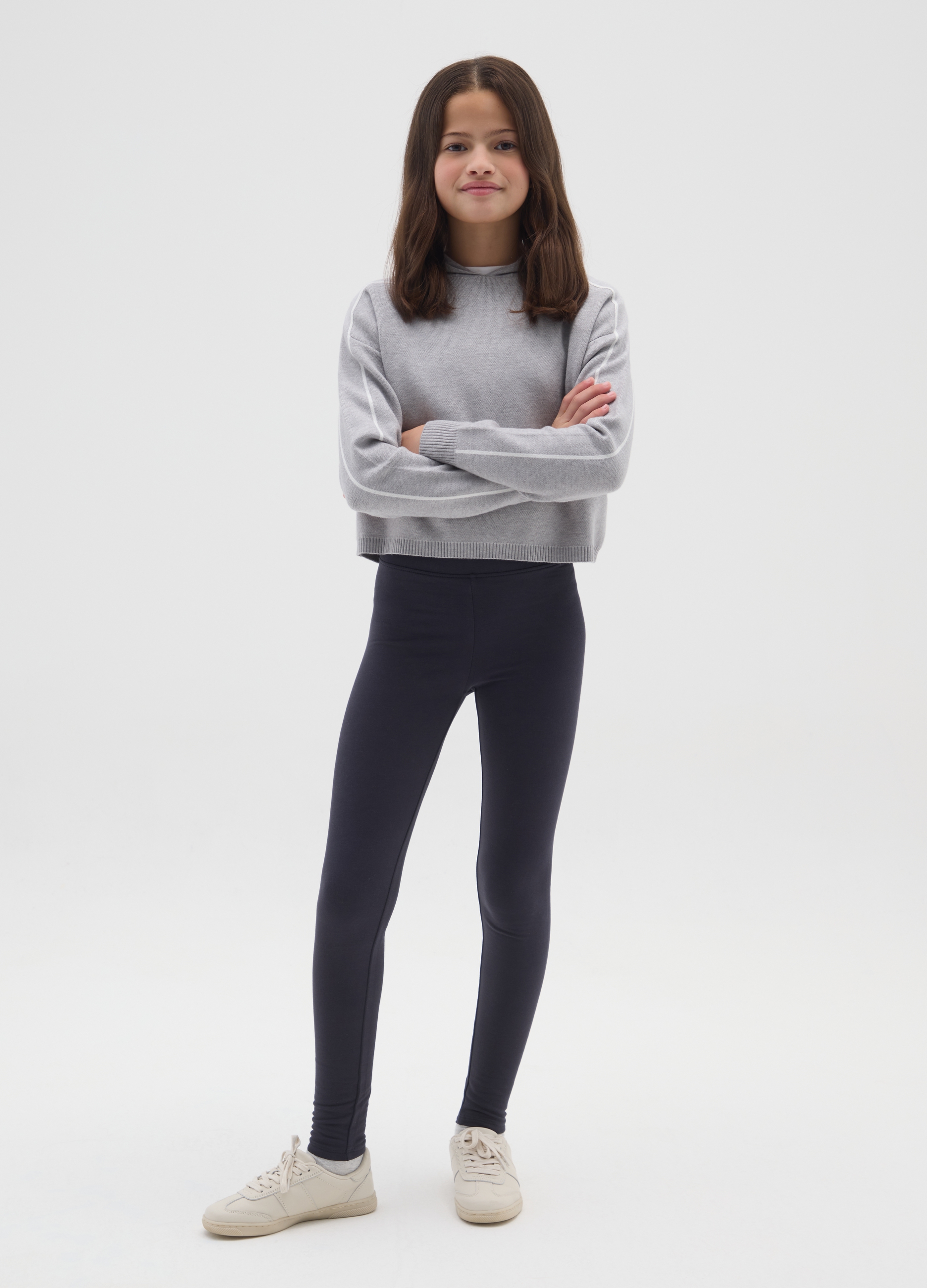 OVS KIDS, Leggings Neri Da Ragazza In Cotone Elasticizzato Vestibilità Skinny, Bambina, Nero, Taglia: 13-14