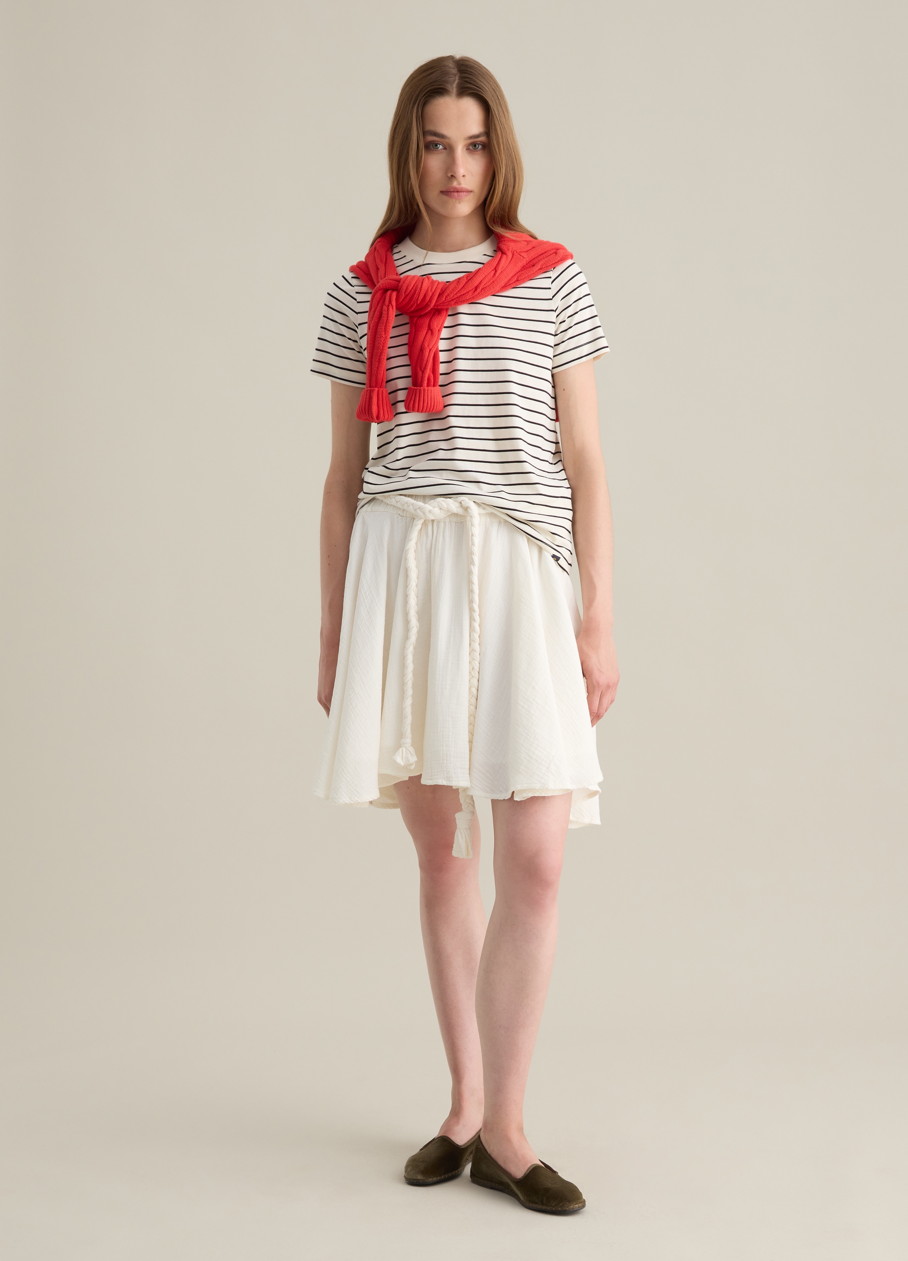 PIOMBO, Gonna Da Donna In Puro Cotone Bianca Regular Fit, Bianco, Taglia: S