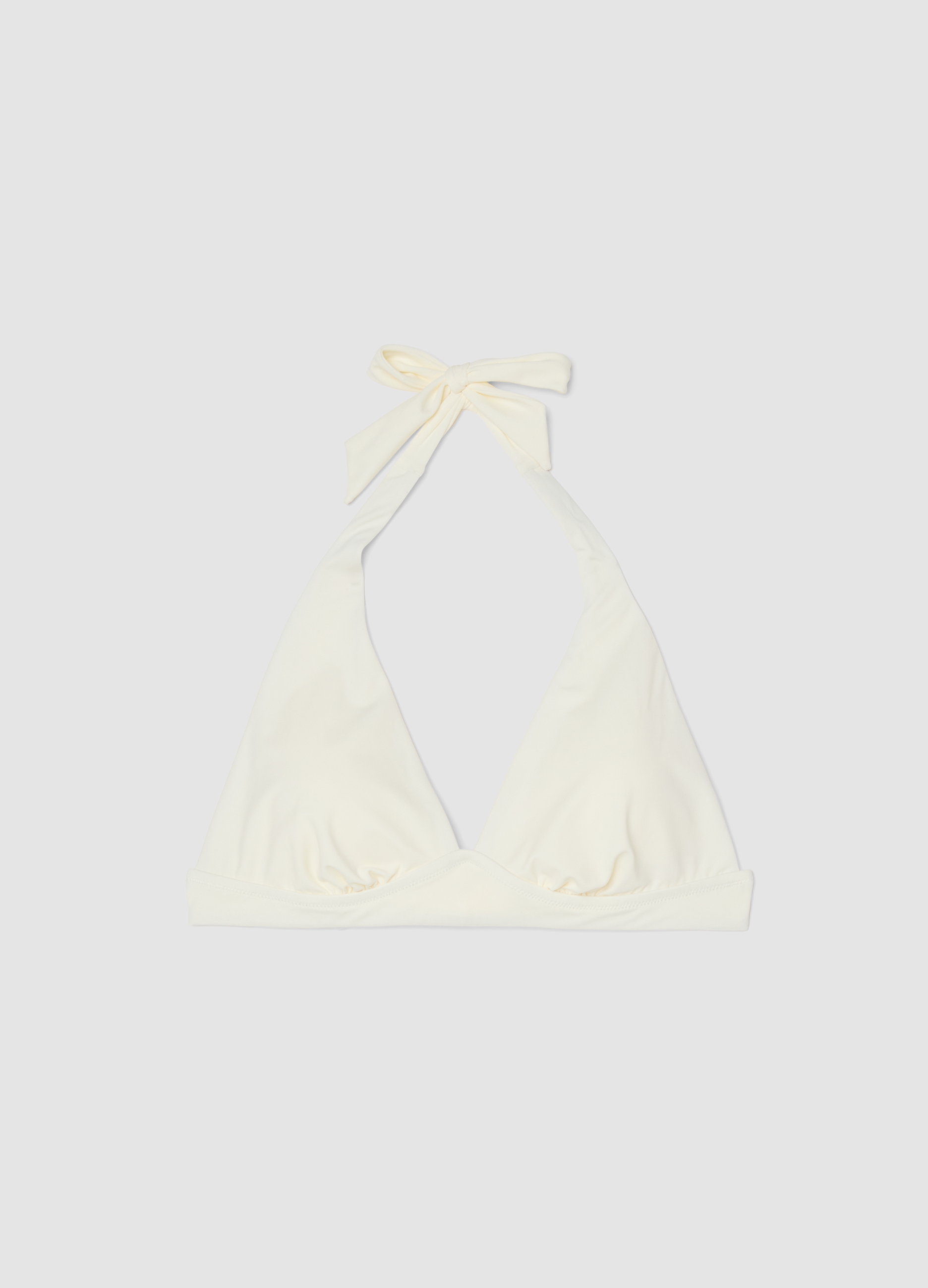 Top De Bikini Triangular Blanco Elástico, Mujer, Blanco, Talla: 2