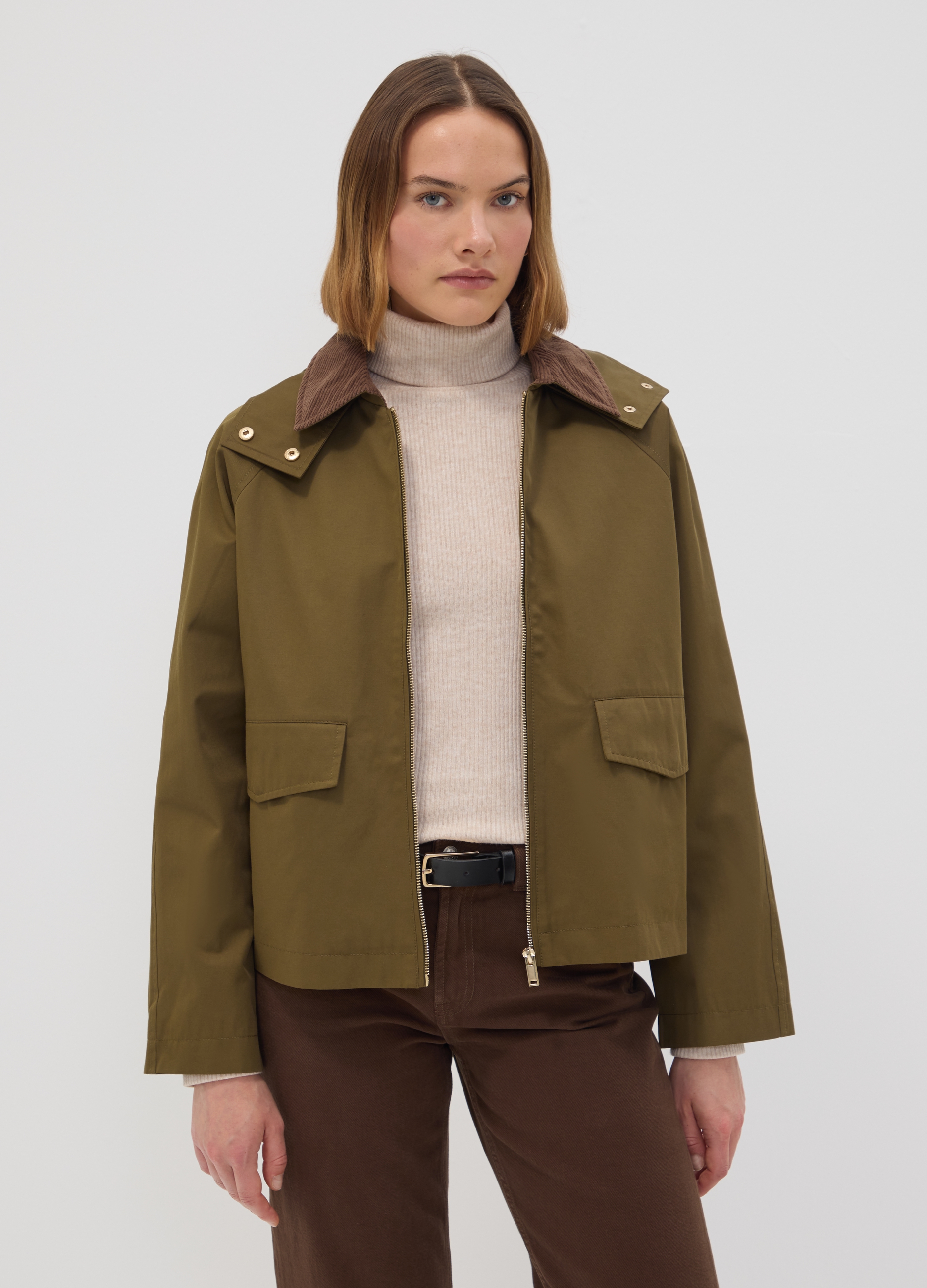 OVS, Giacca Parka Verde Con Cappuccio E Collo A Coste In Misto Cotone, Donna, Verde, Taglia: XL