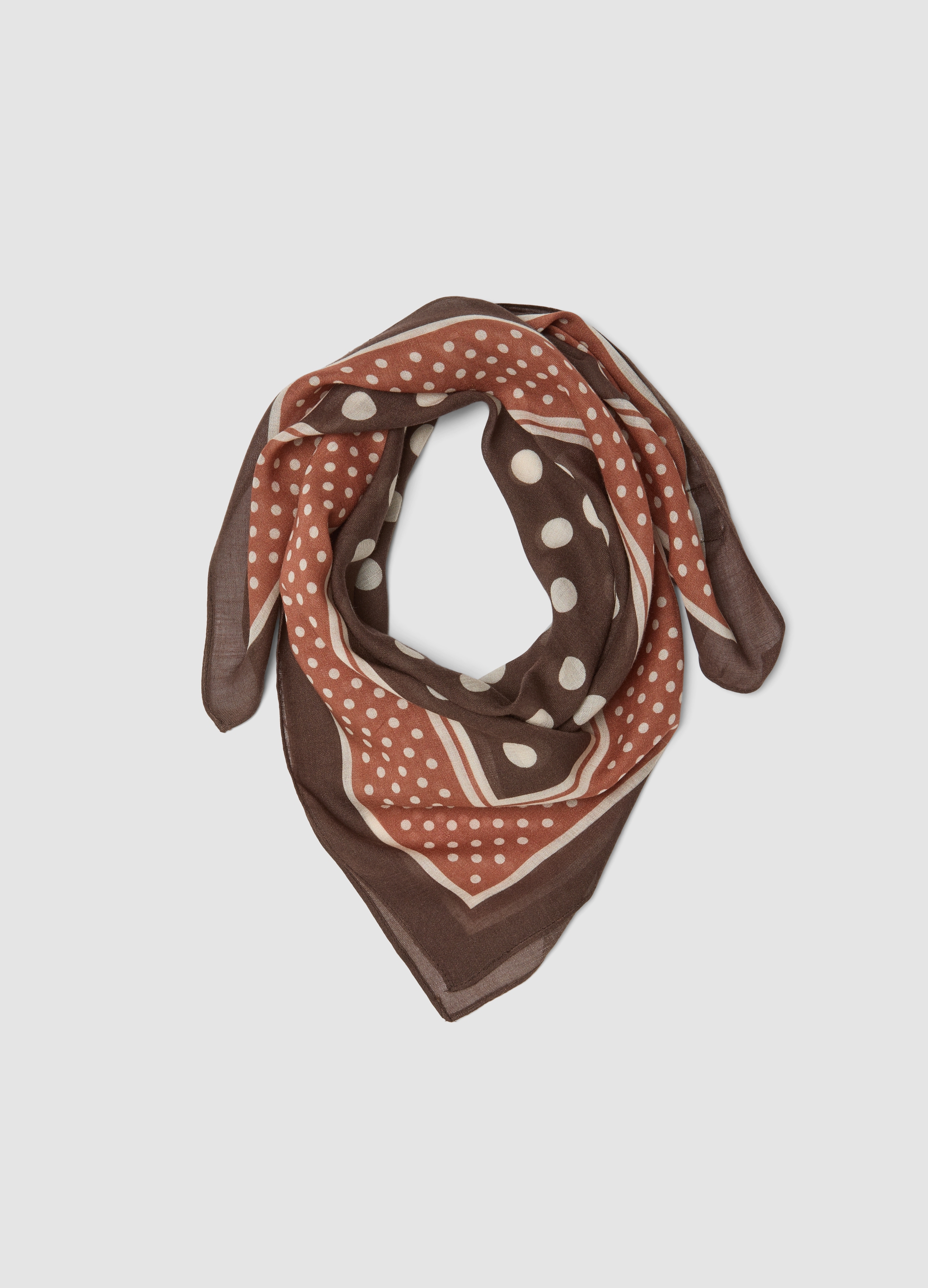 LES COPAINS, Foulard Marrone In Misto Viscosa E Lana A Pois, Donna, Marrone, Taglia: ONE SIZE