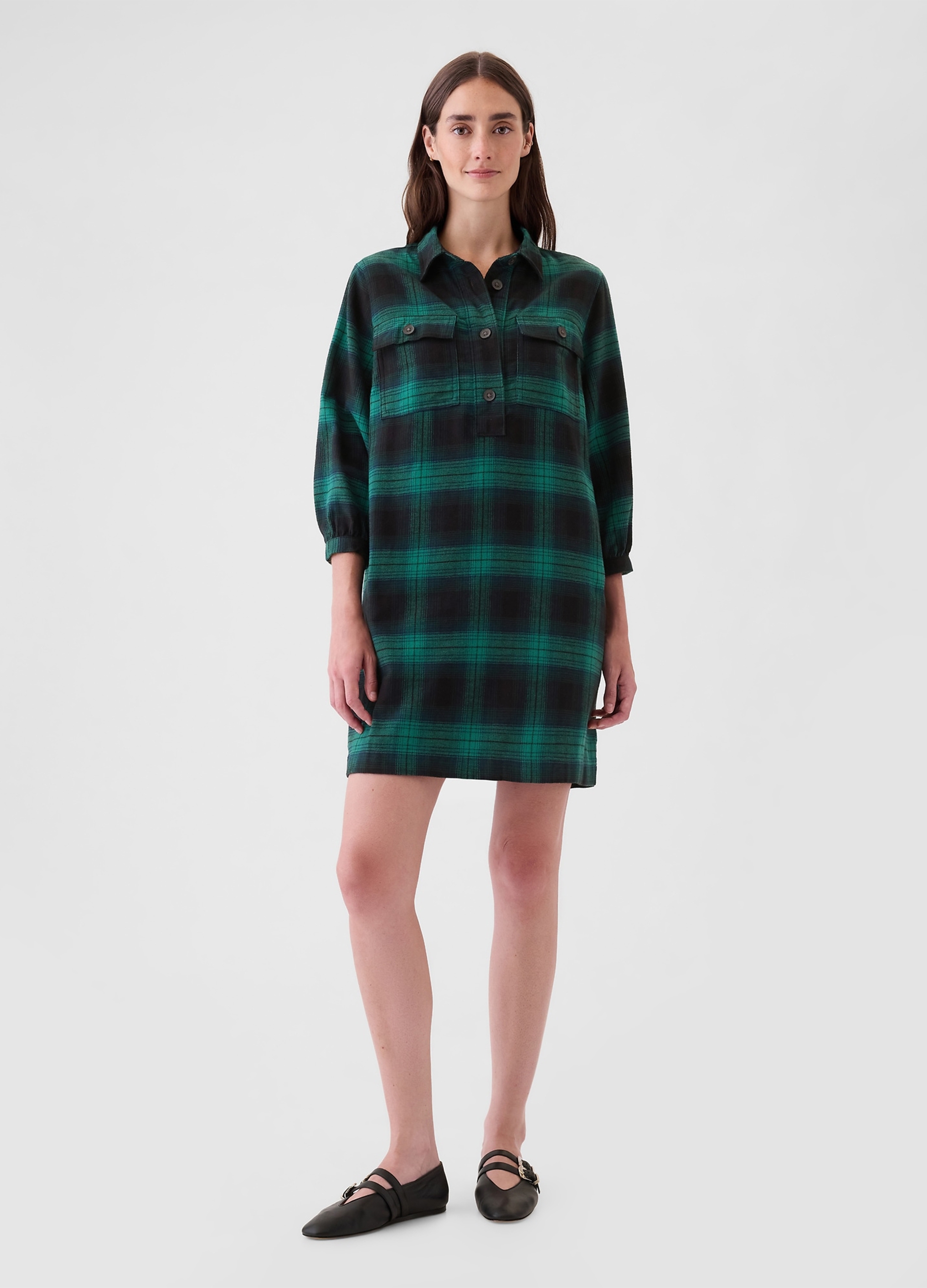 GAP, Vestito Chemisier Tartan Con Tasche, Donna, Verde, Taglia: XS