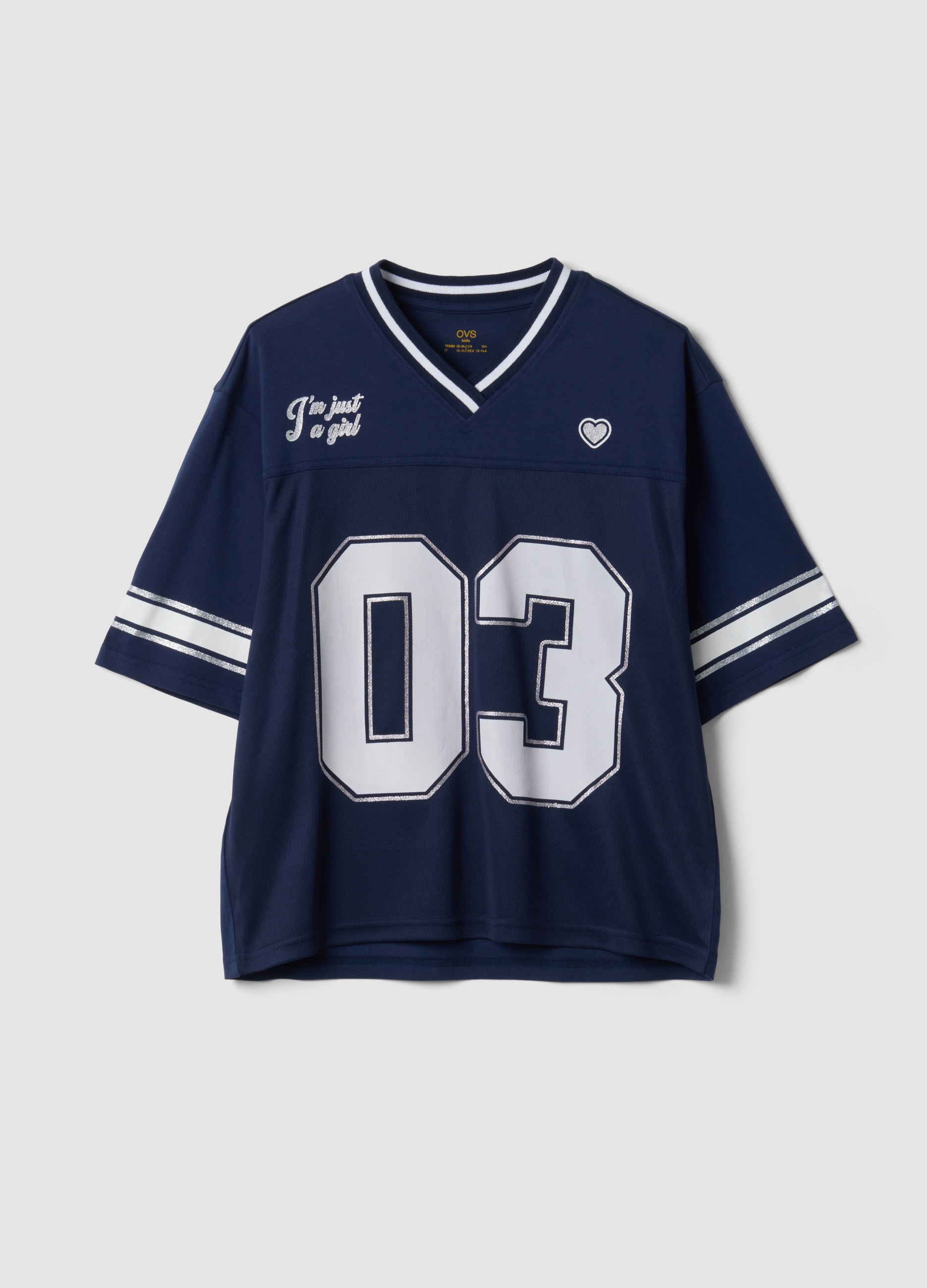 OVS KIDS, T-shirt Blu In Puro Cotone Con Scollo Profondo A V, Bambina, Blu, Taglia: 13-14