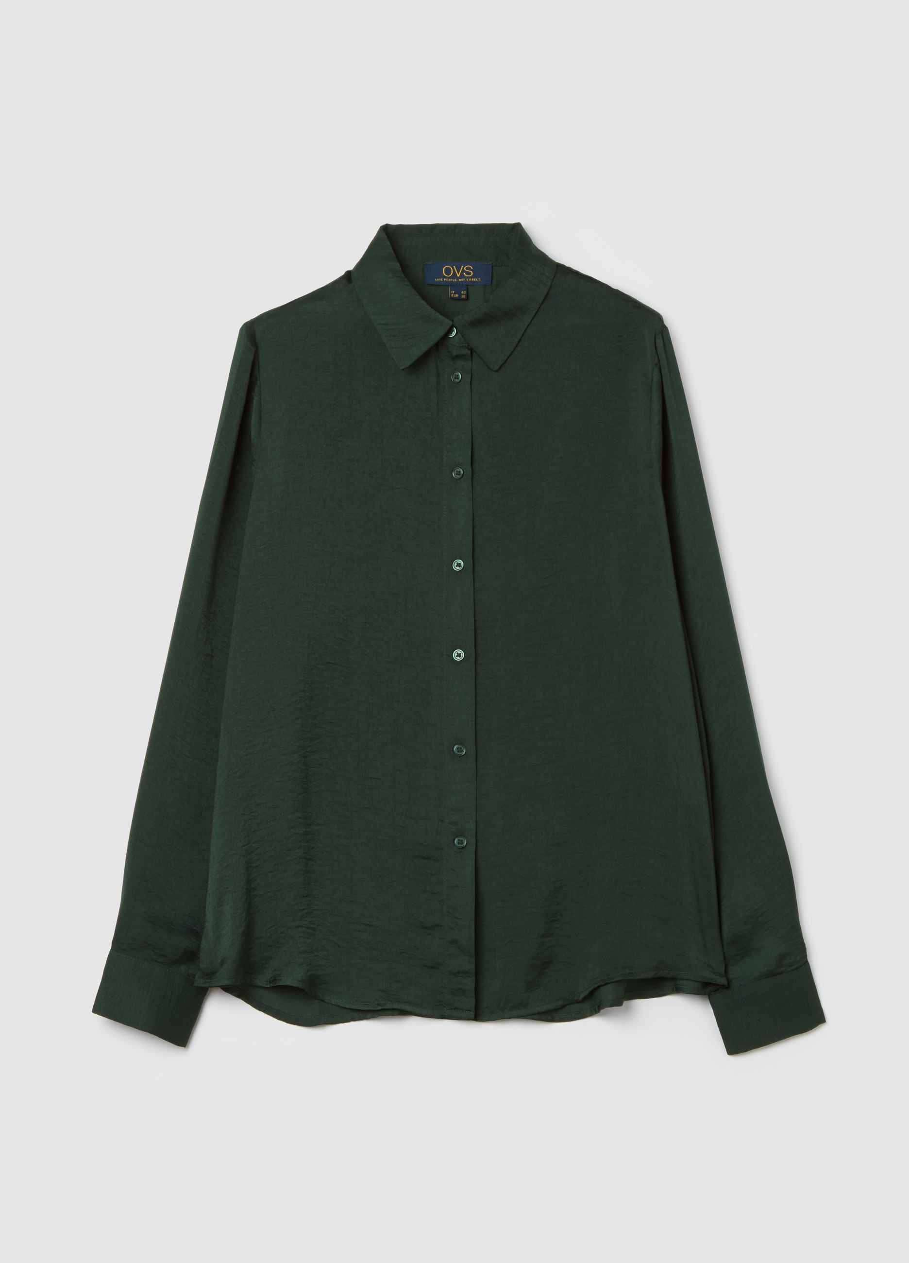 Camisa De Satén Color Liso, Mujer, Verde bosque, Talla: 36