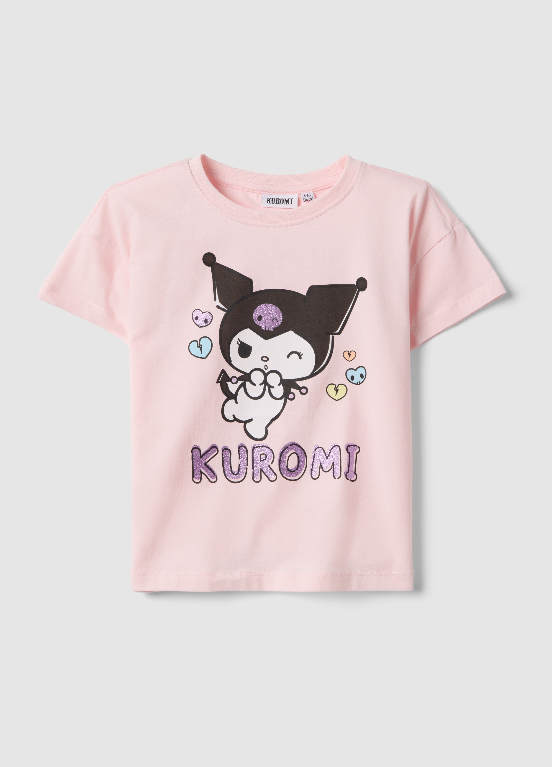 OVS KIDS, T-shirt In Cotone Elasticizzato Rosa Da Bambina Regular Fit Con Kuromi, Niña, Rosa Claro, Talla: 7-8
