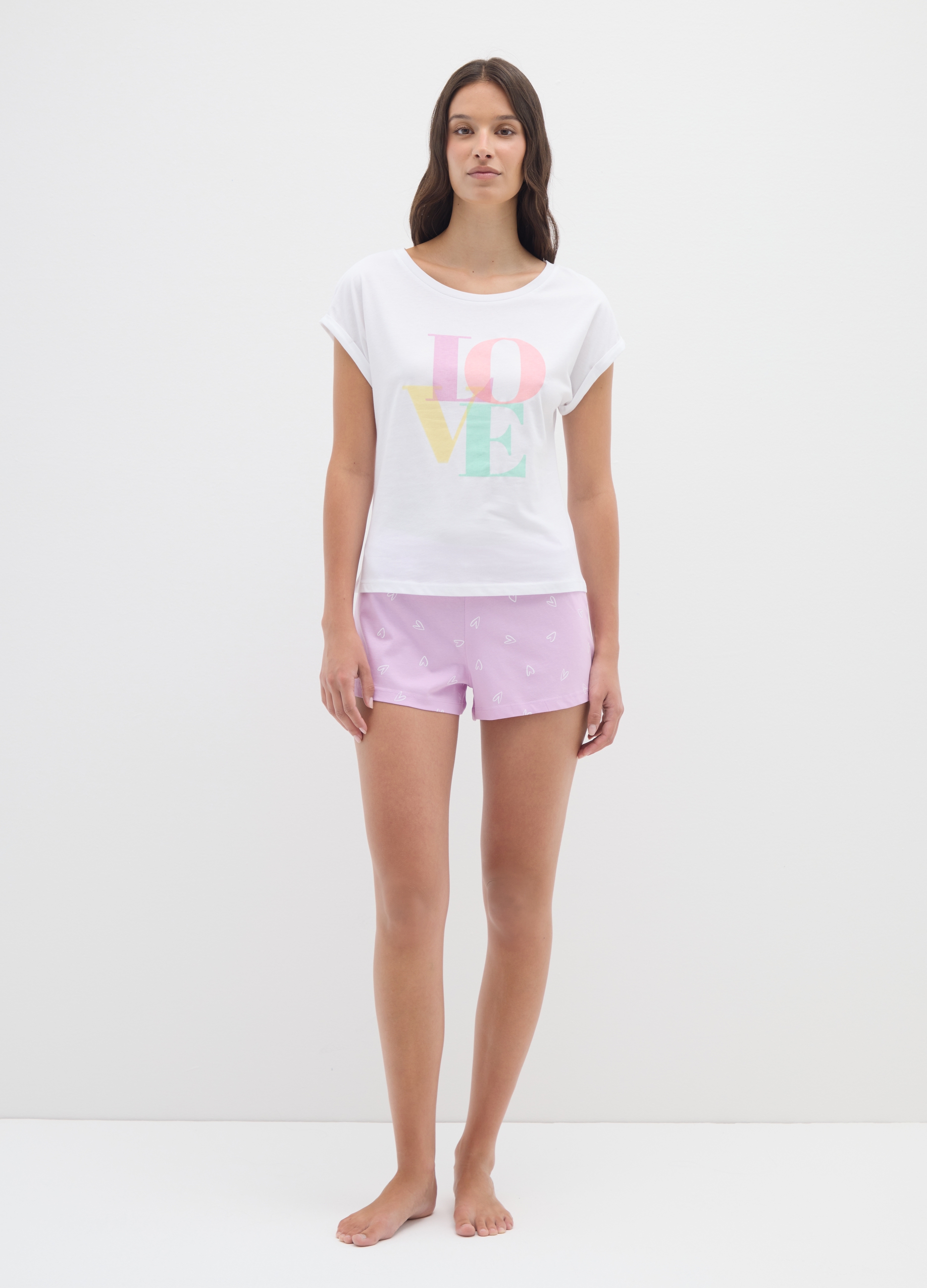 Conjunto De Pijama De Puro Algodón Blanco, Mujer, Pink/White, Talla: XL