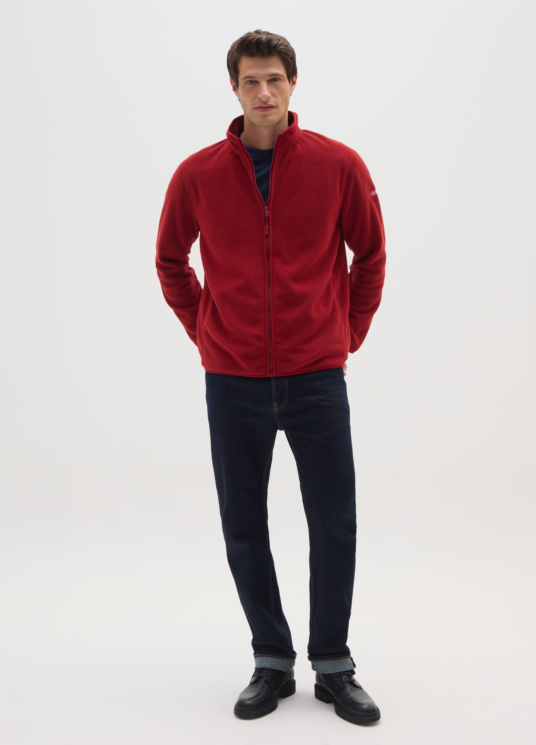 OVS, Felpa In Pile Rossa Regular Fit Con Zip, Uomo, Rosso, Taglia: S