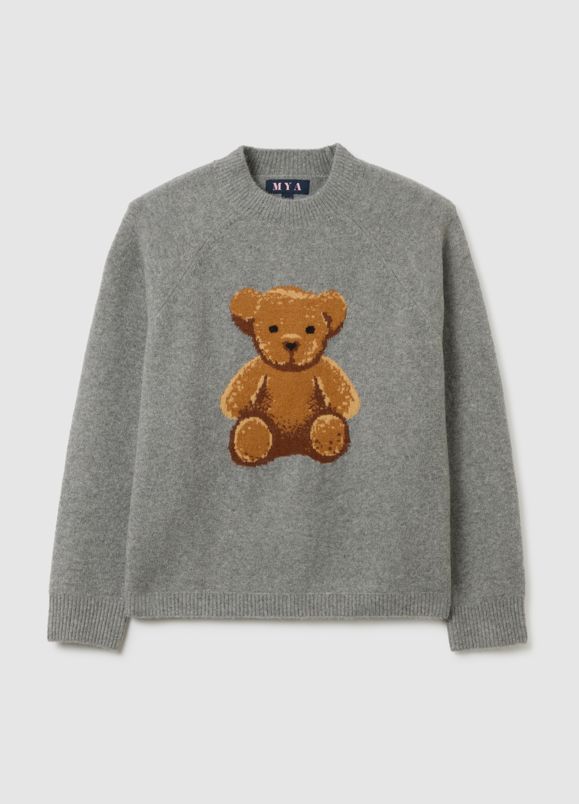 Maglione Grigio Con Stampa, Mujer, Gris jaspeado, Talla: L