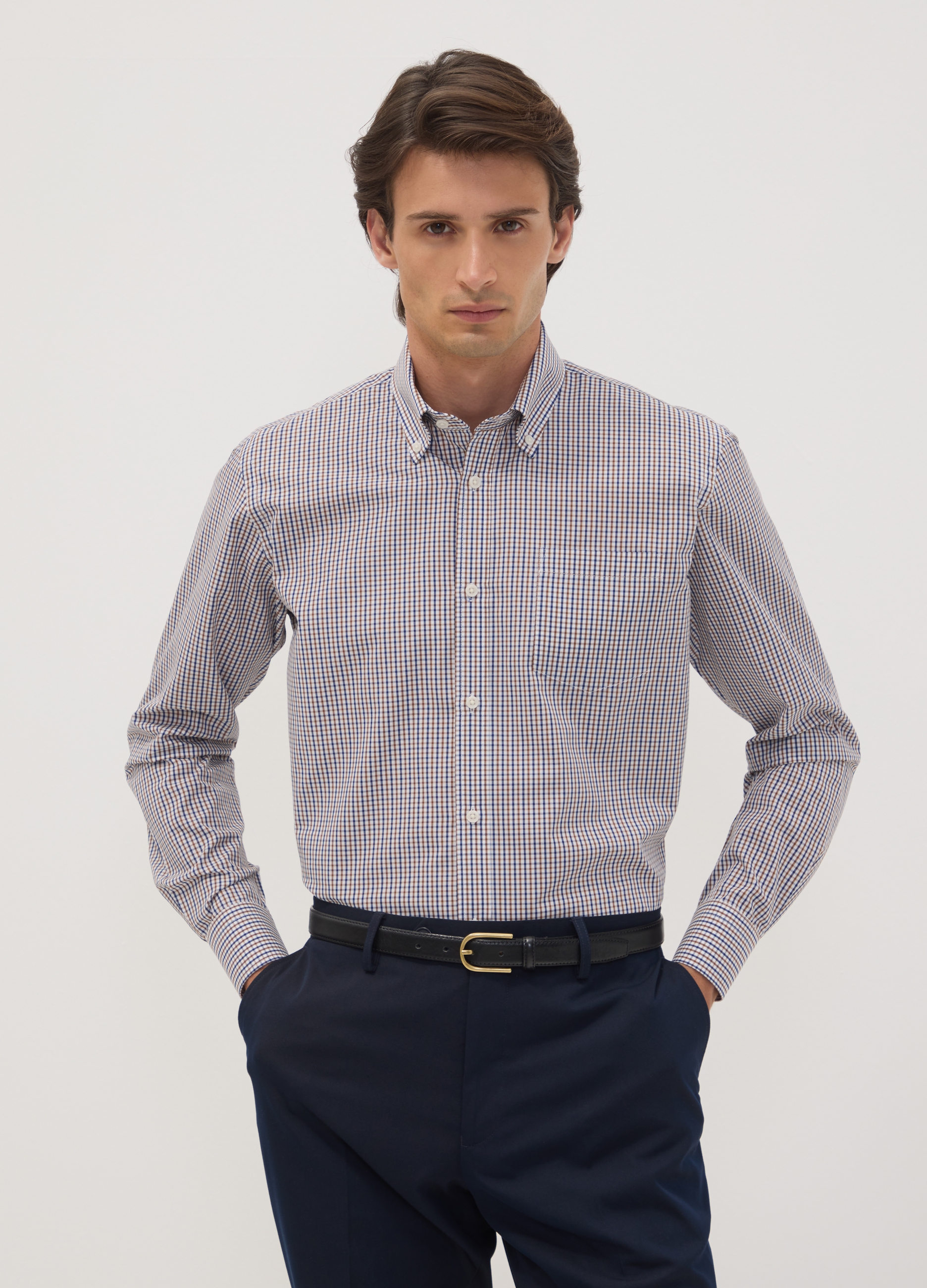 OVS, Camicia Easy Iron Multicolor In Misto Cotone A Quadri Button Down Regular Fit, Uomo, Multicolor, Taglia: 43