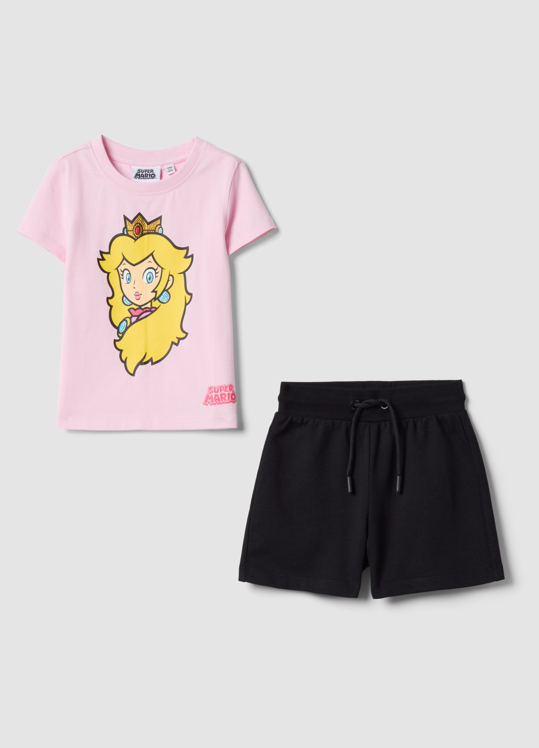 NINTENDO, Girls' Multicolour Stretch Cotton Set With Peach Print, Niña, Rosa/Negro, Talla: 7-8