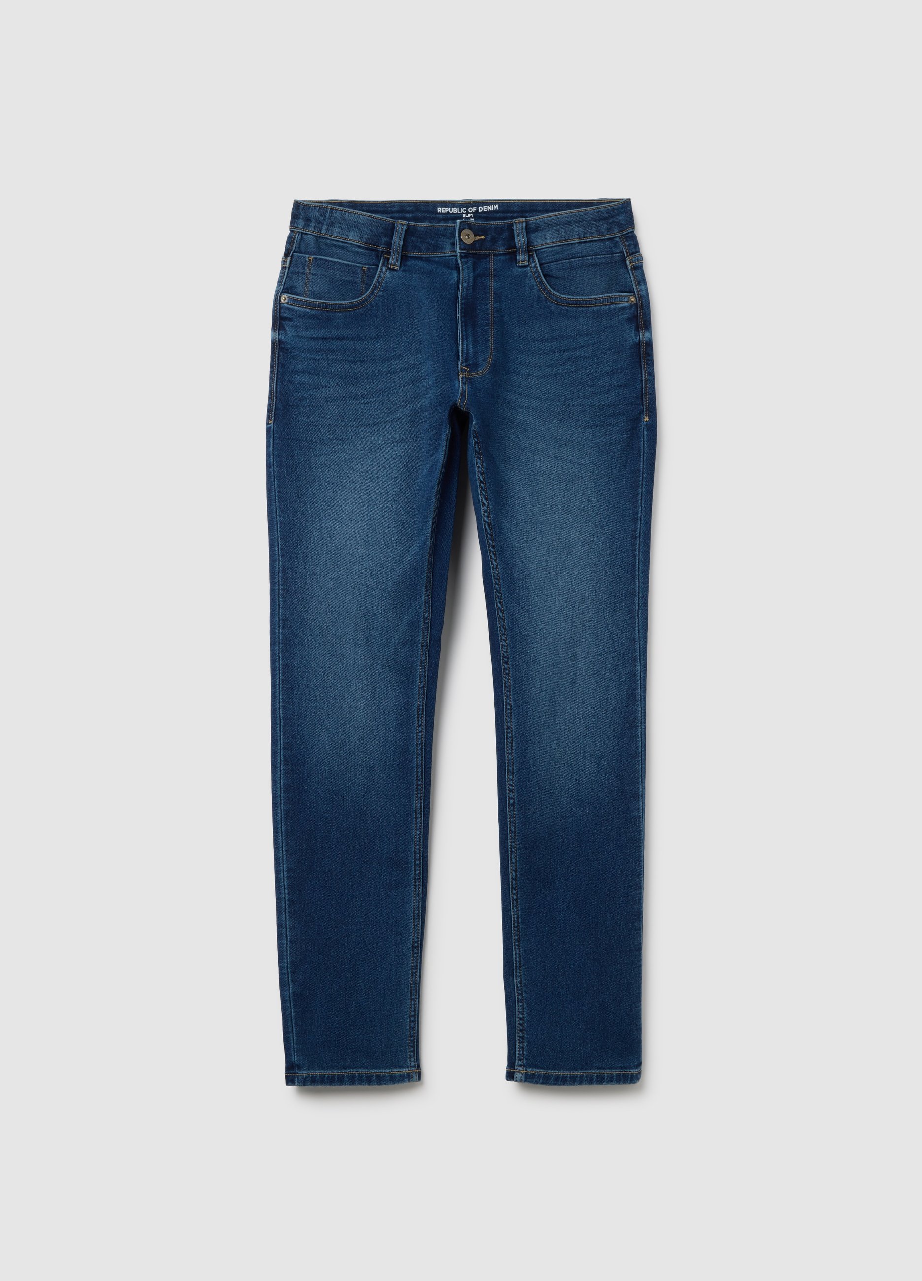 Jeans In Denim Blu Slim Fit, Hombre, Azul oscuro, Talla: 50