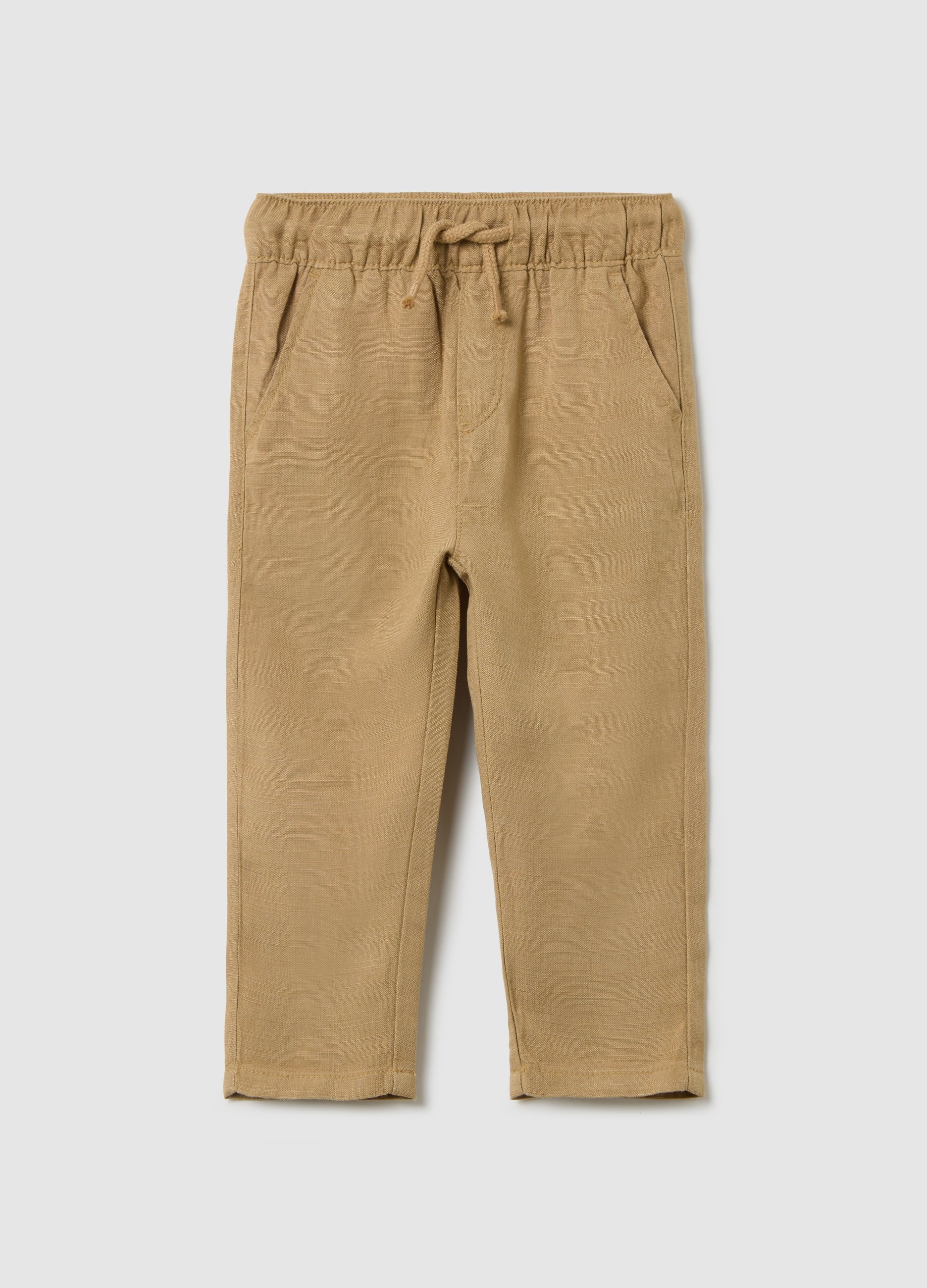 FAGOTTINO, Pantalón Beige De Lino Y Viscosa Con Cordón, Niño, Beige, Talla: 12-18